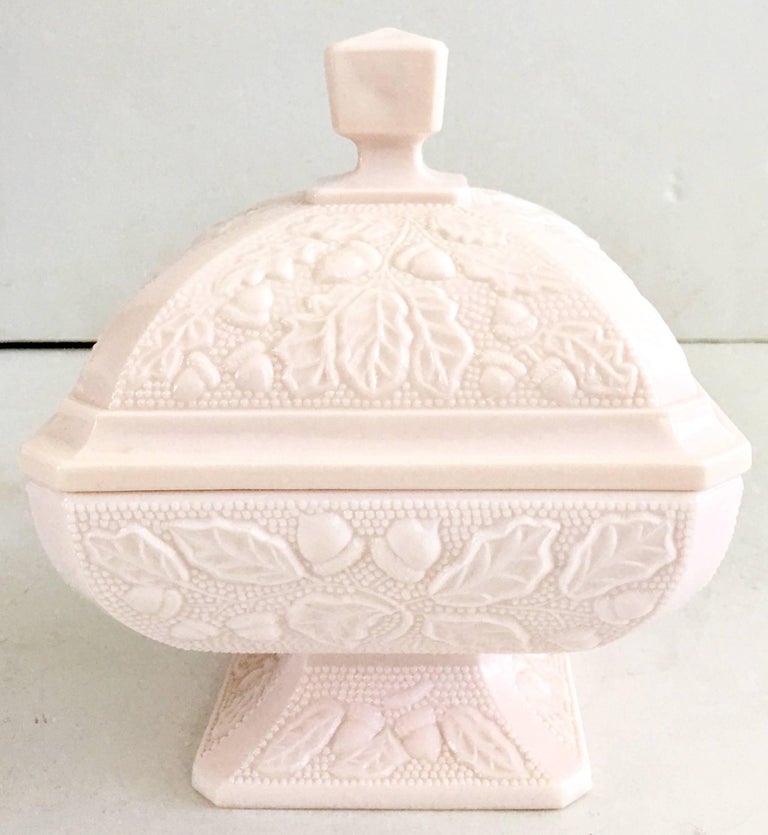 1950'S American Pink Milk Glass Candy Dish and Footed Bowl S/3 For Sale