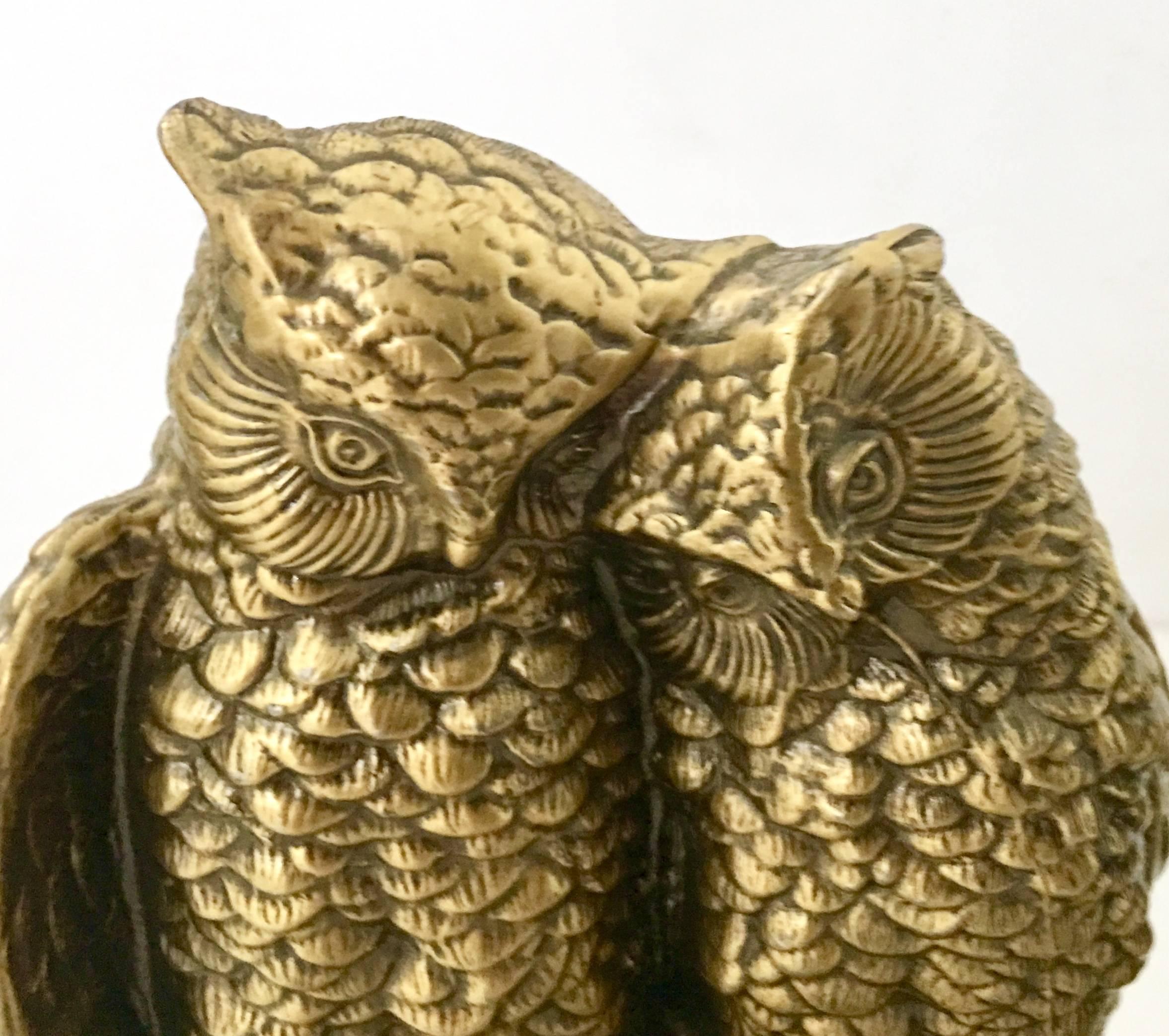 Mid-Century Pair of Solid Brass Owl Book End Sculptures 2
