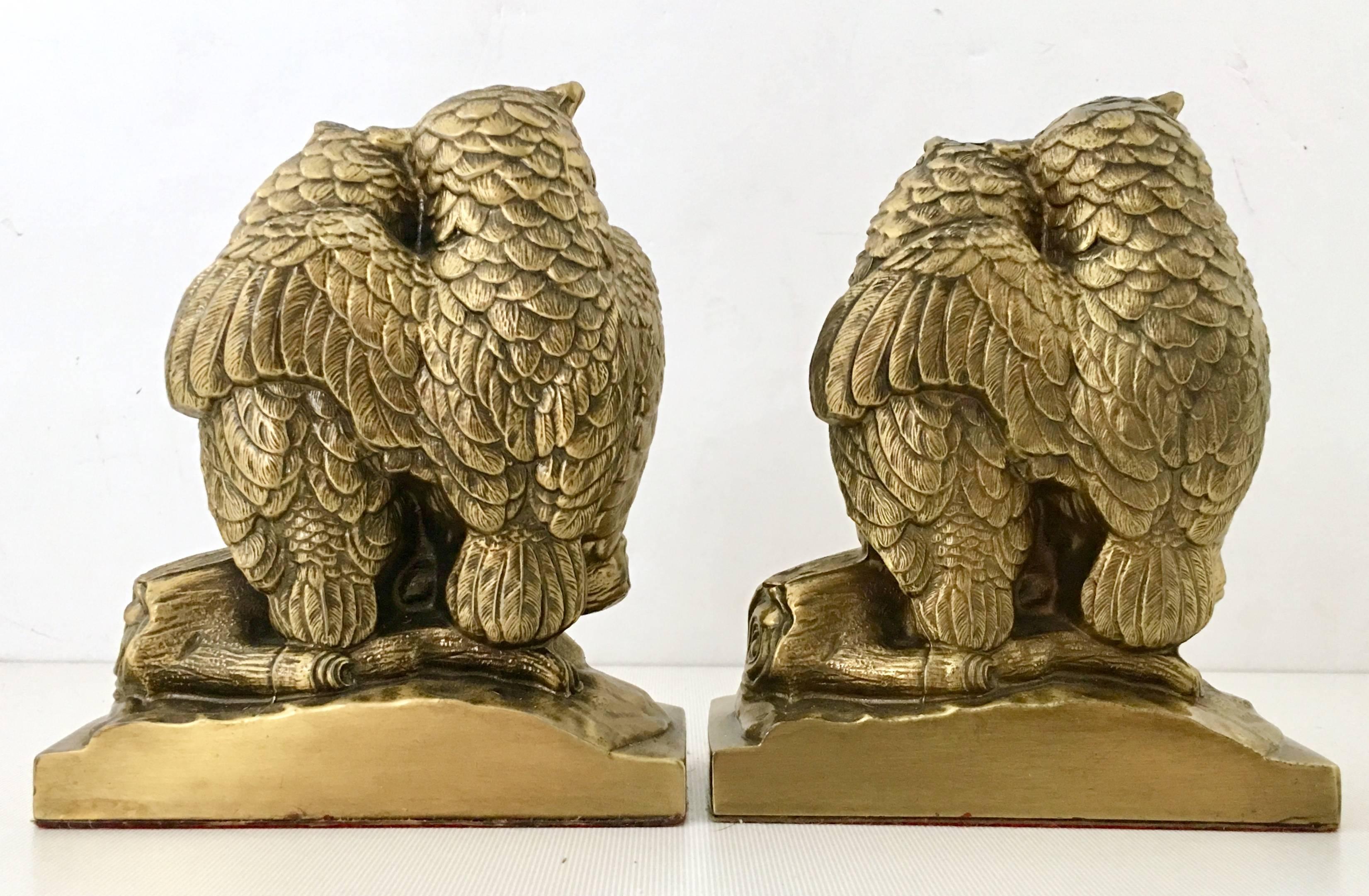 American Mid-Century Pair of Solid Brass Owl Book End Sculptures