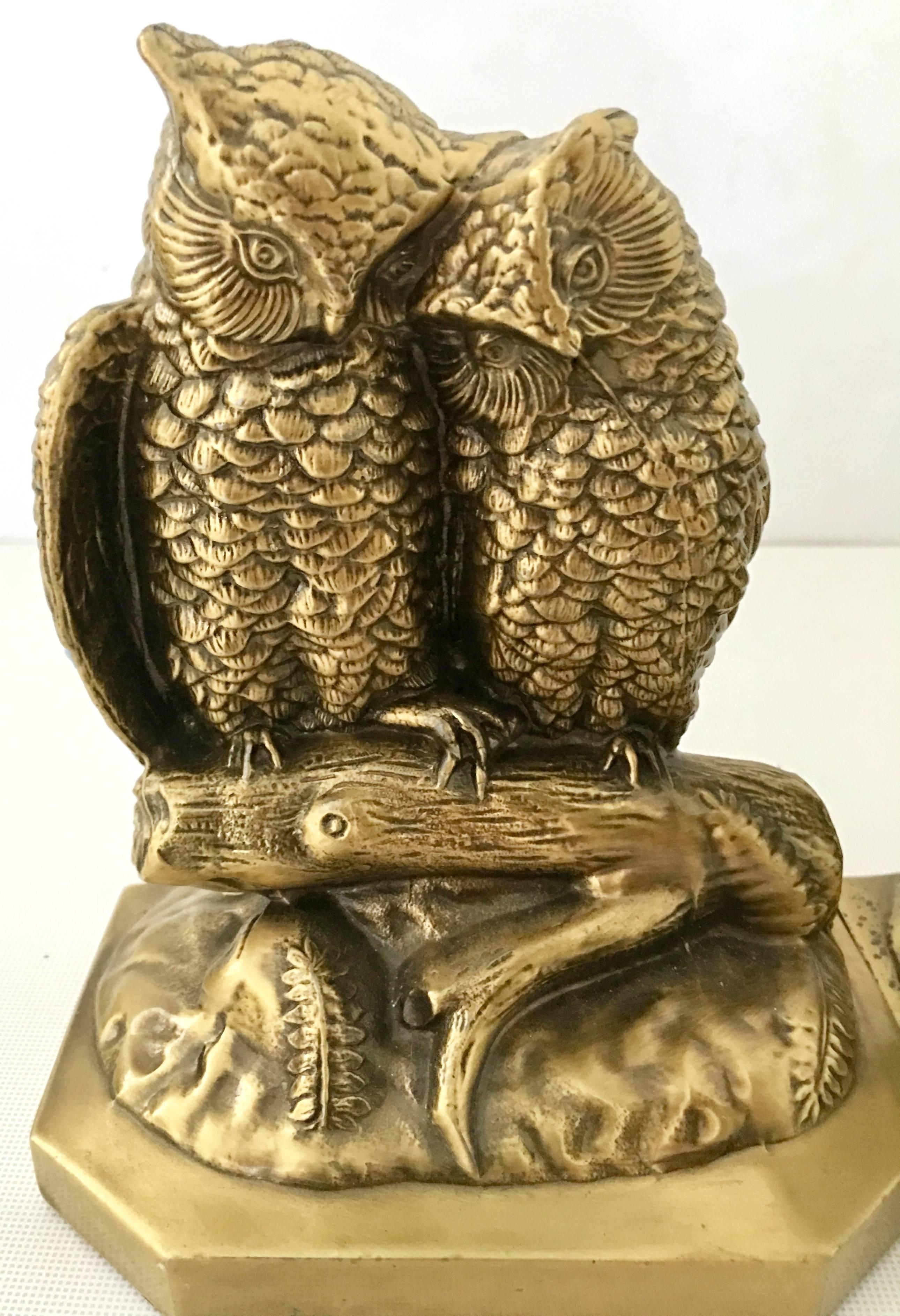 20th Century Mid-Century Pair of Solid Brass Owl Book End Sculptures