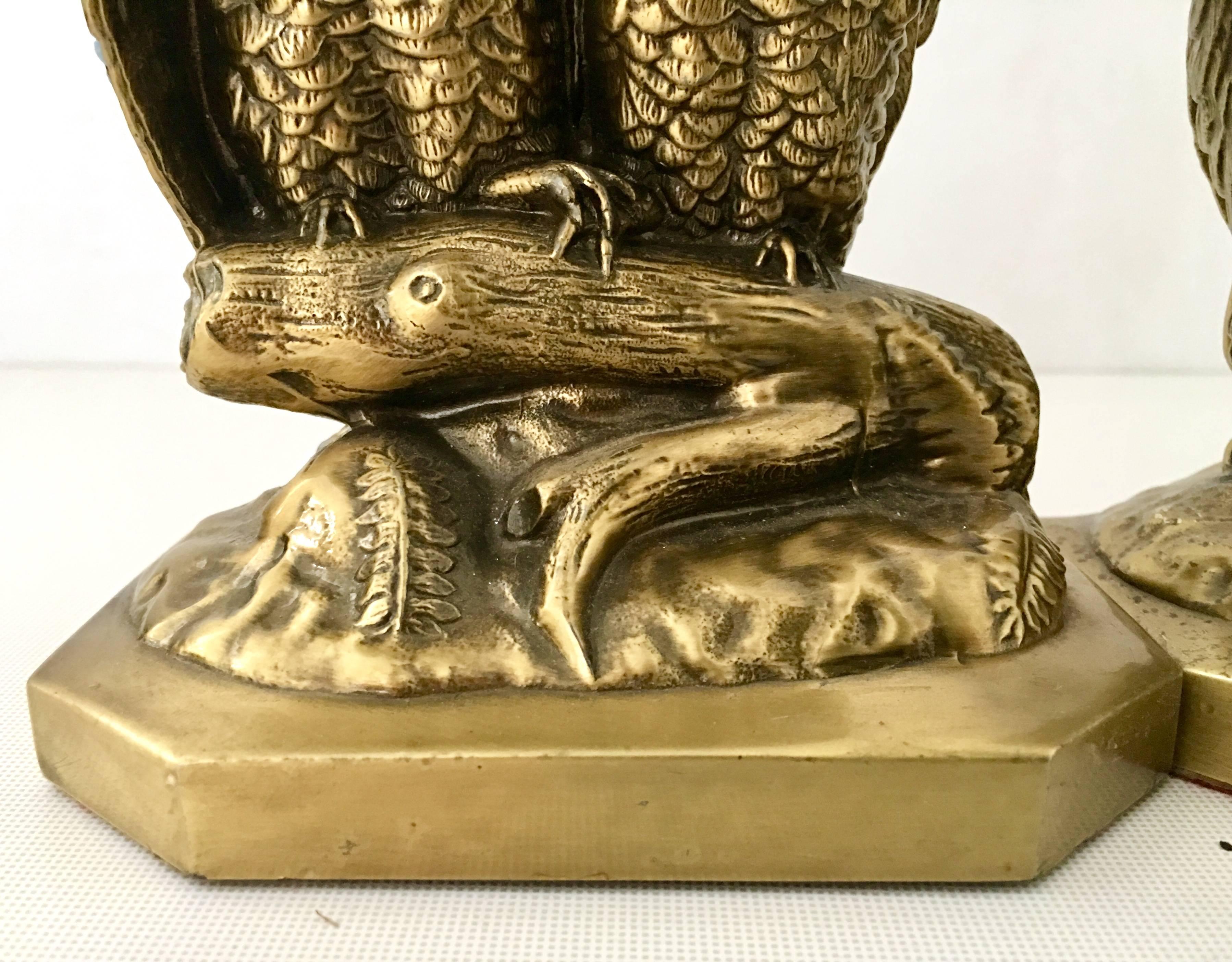 Mid-Century Pair of Solid Brass Owl Book End Sculptures 3