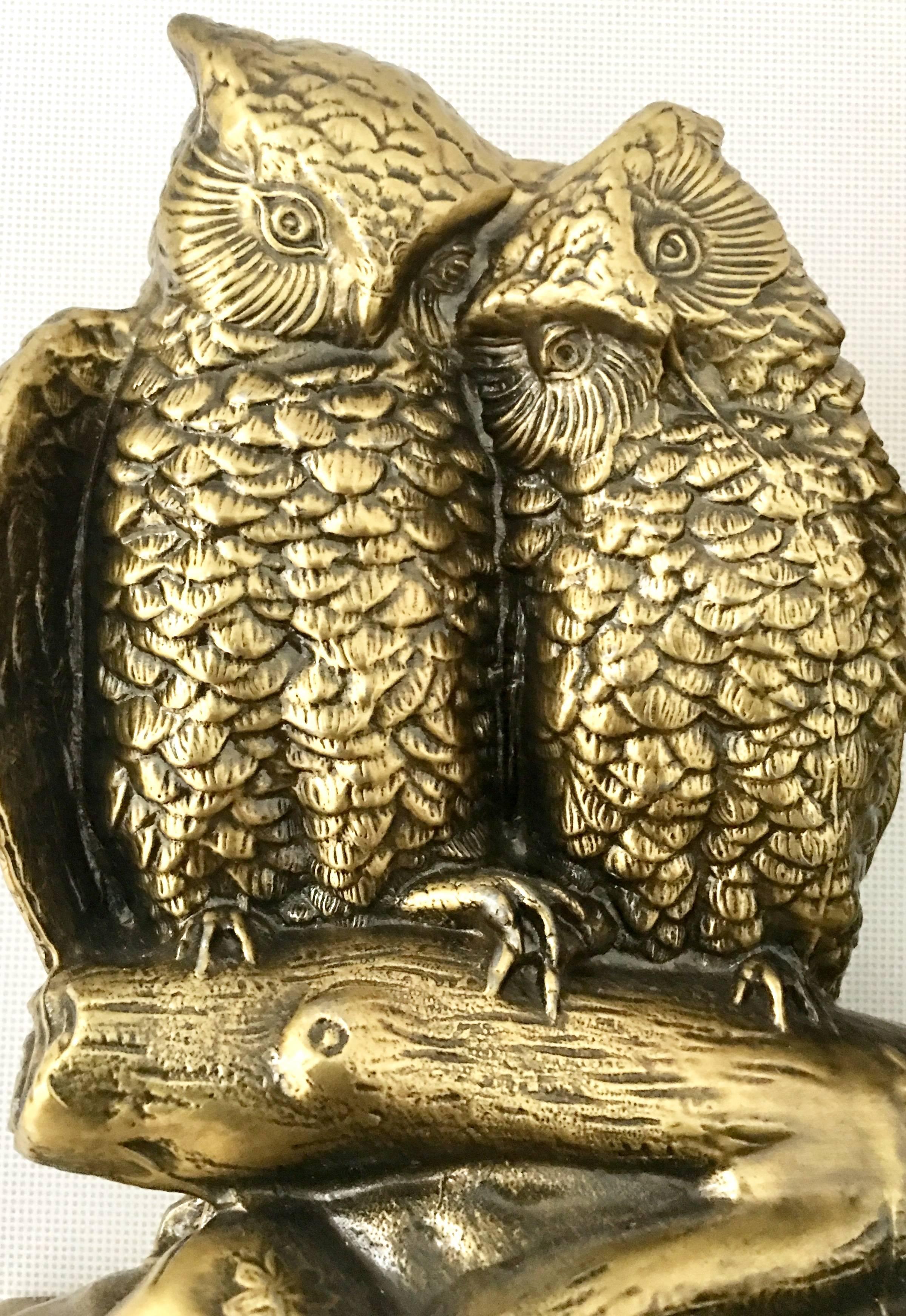 Mid-Century Pair of Solid Brass Owl Book End Sculptures In Excellent Condition In West Palm Beach, FL