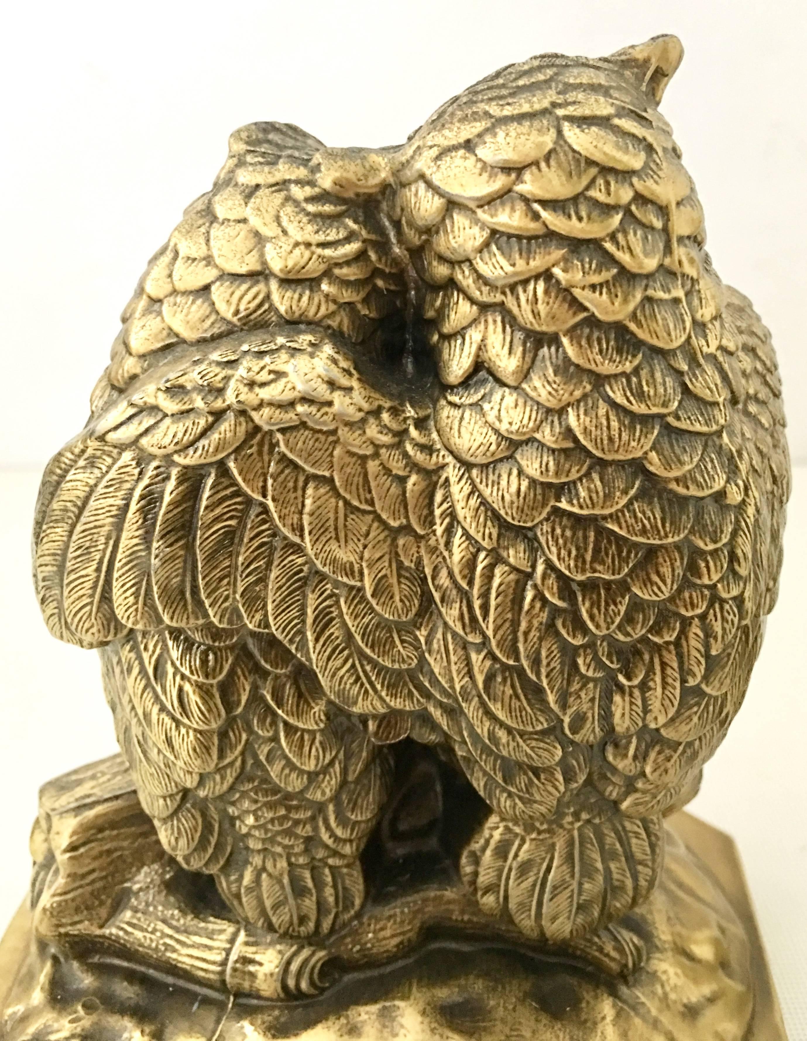 Mid-Century Pair of Solid Brass Owl Book End Sculptures 1