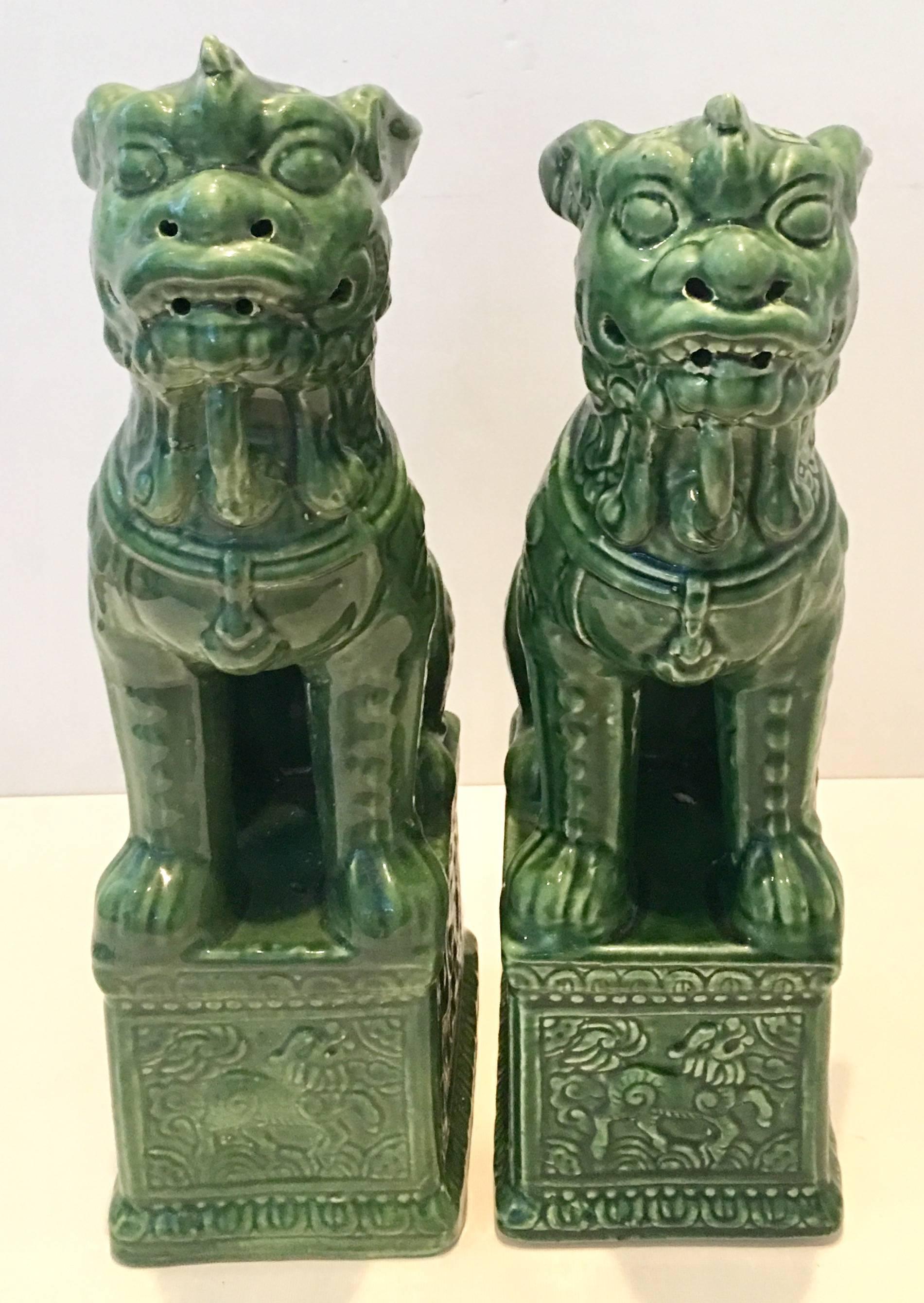 Chinese Export Pair of Contemporary Large Ceramic Glaze Foo Dog Sculptures For Sale