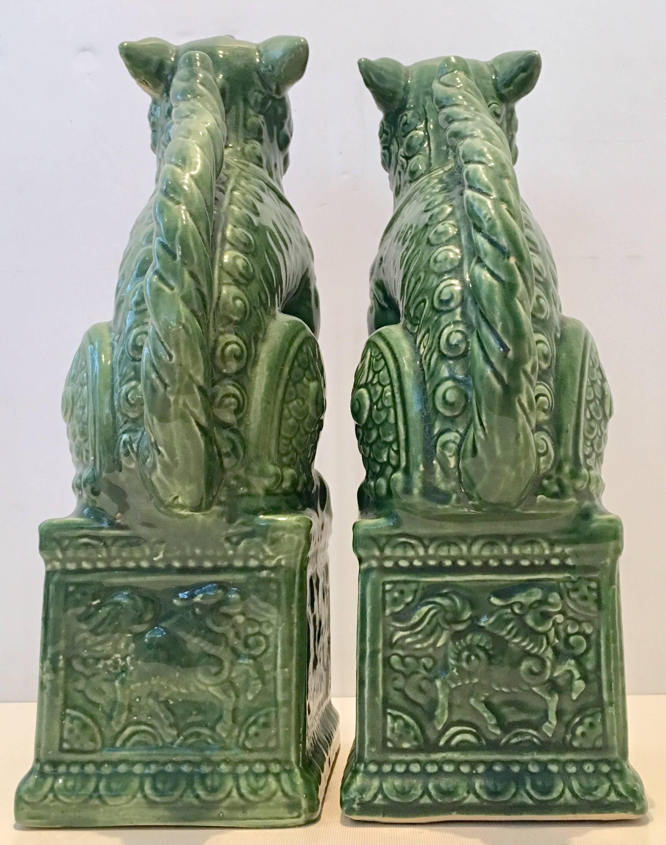 Asian Pair of Contemporary Large Ceramic Glaze Foo Dog Sculptures For Sale