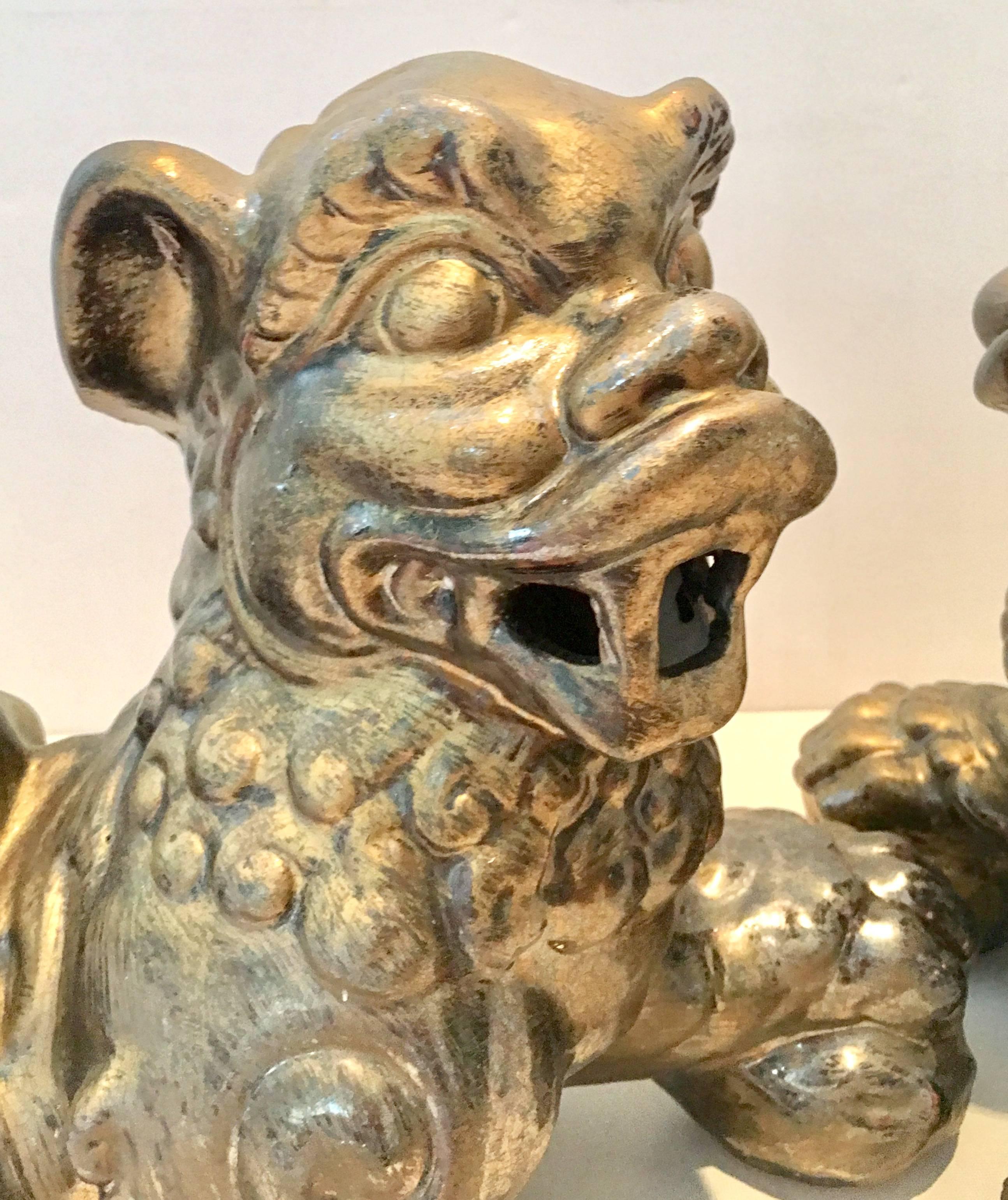 Pair of  Contemporary Gold Ceramic Glaze Foo Dog Sculptures 3