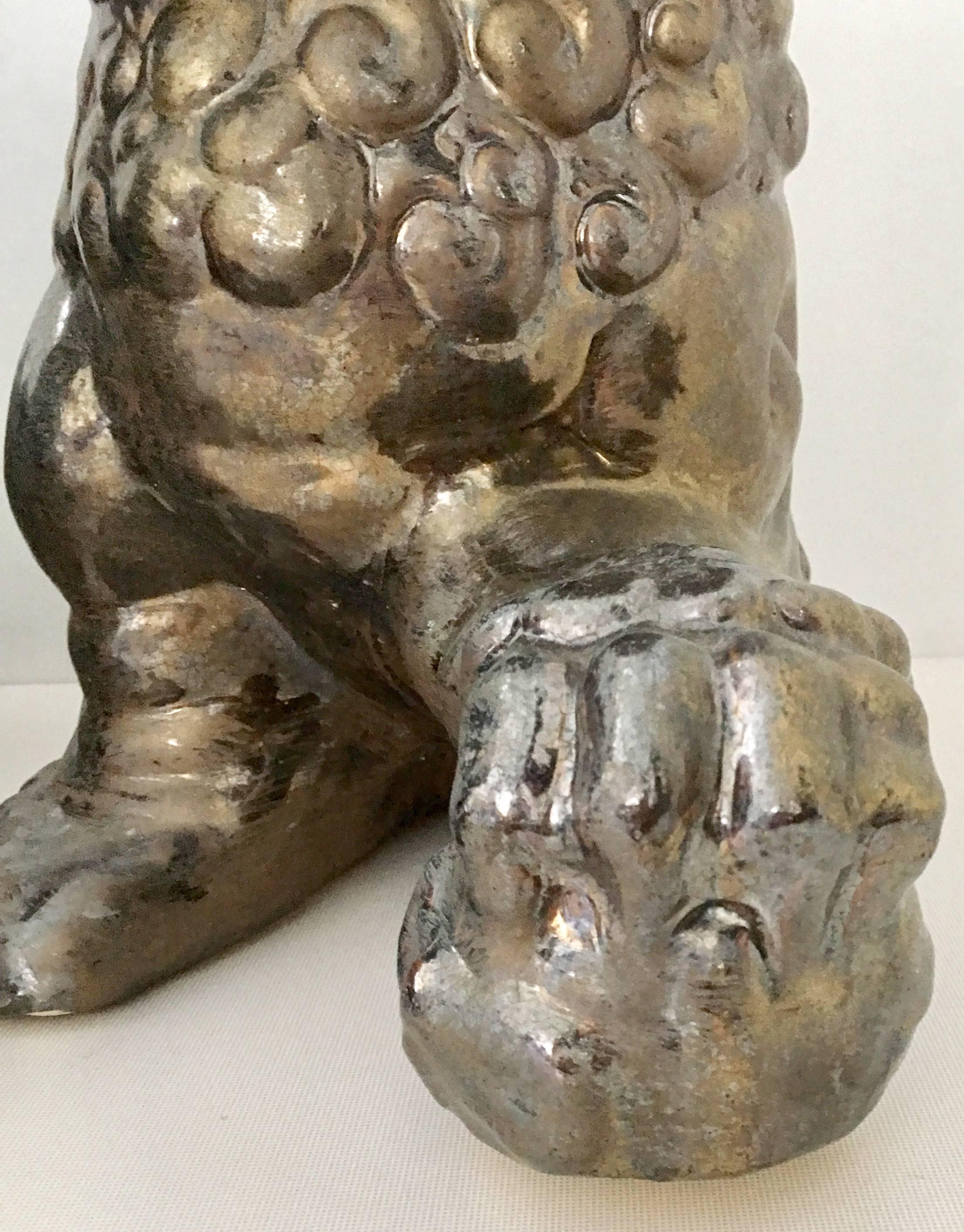 Pair of  Contemporary Gold Ceramic Glaze Foo Dog Sculptures 4