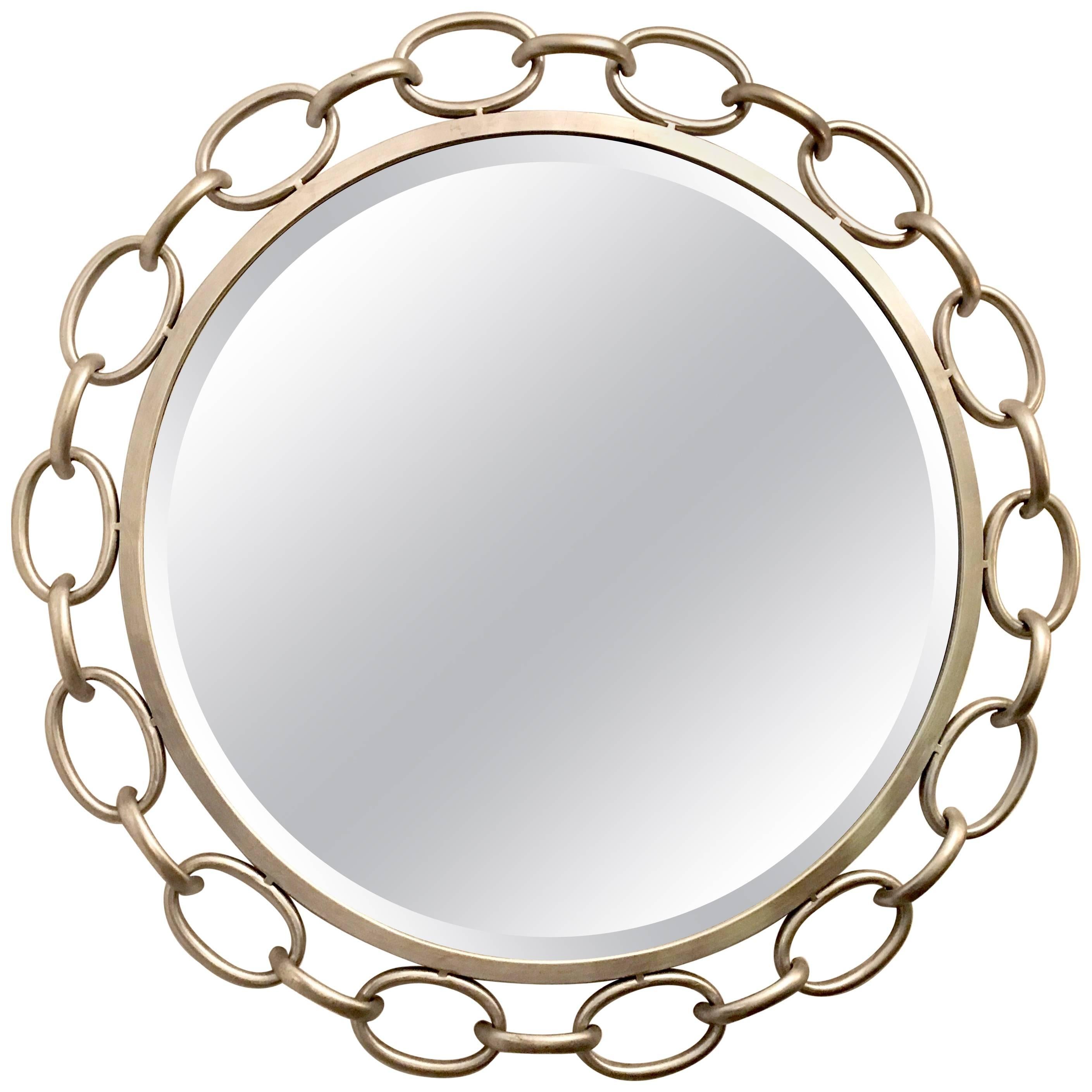 21st Century Contemporary Silver Leaf Nickel Silver Chain Link Mirror