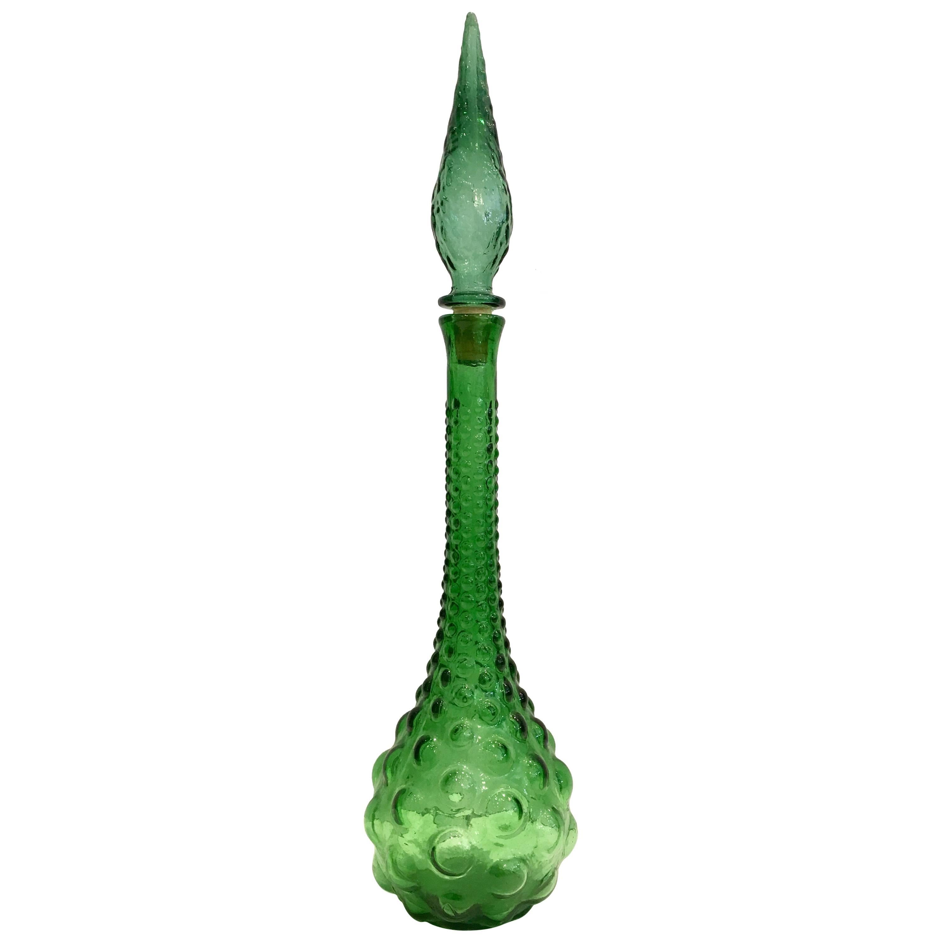 1960'S Italian Empoli Art Glass Emerald "Genie" Decanter For Sale