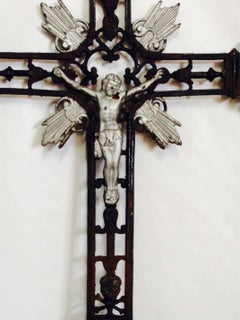 20th Century French Art Deco Style Architectural Cast Iron Grave Marke Crucifix