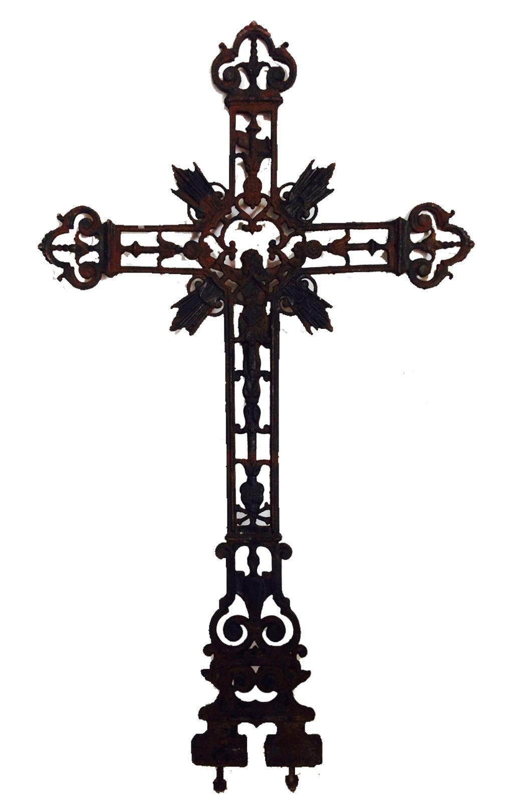 20th Century French Art Deco Style Architectural Cast Iron Grave Marke Crucifix 3