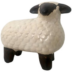 21st Century and New Ceramic Glaze Hand Painted Lamb Sculpture