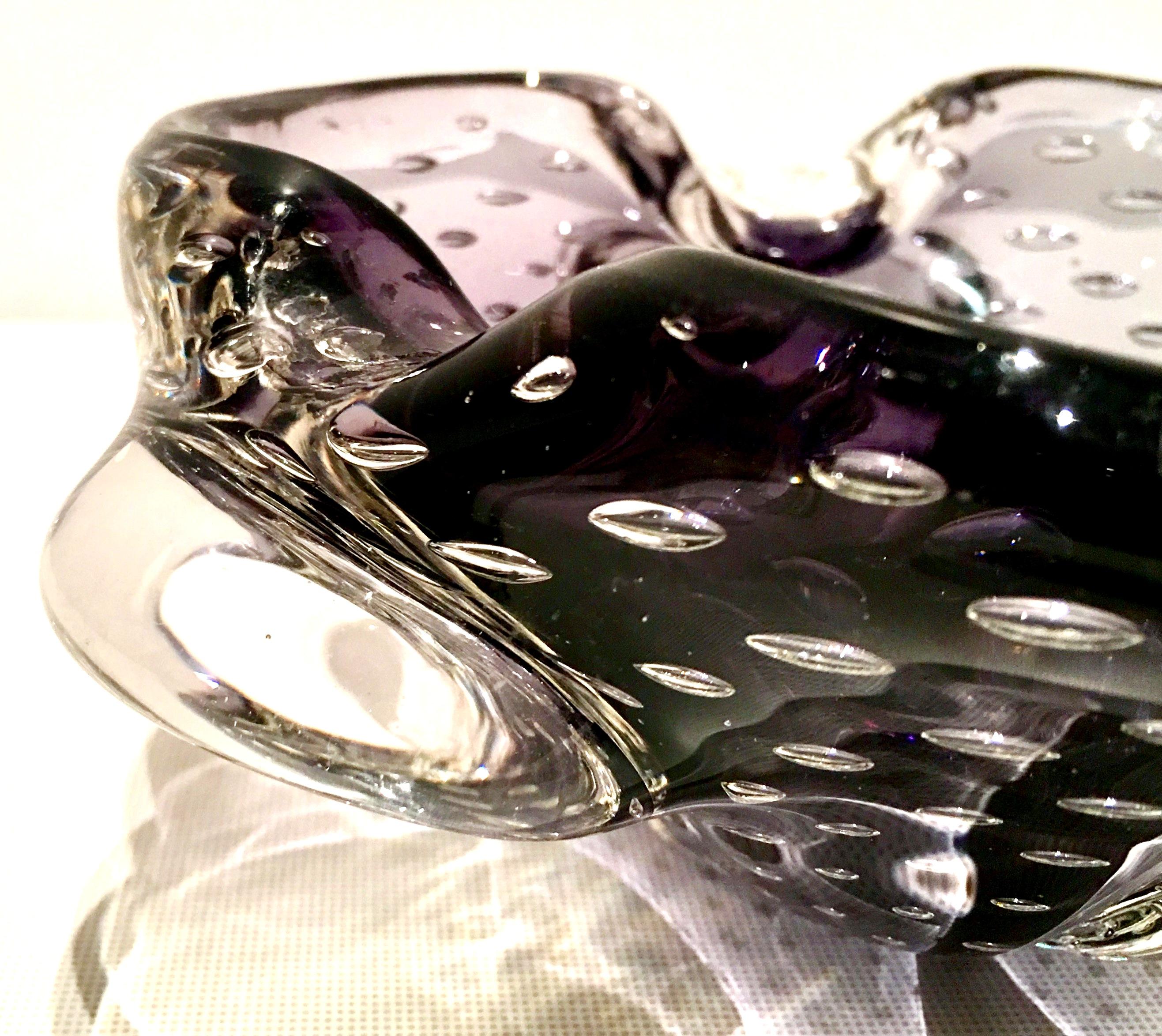 20th Century 1950s Italian Murano Glass Amethyst Bubble Organic Form Bowl For Sale