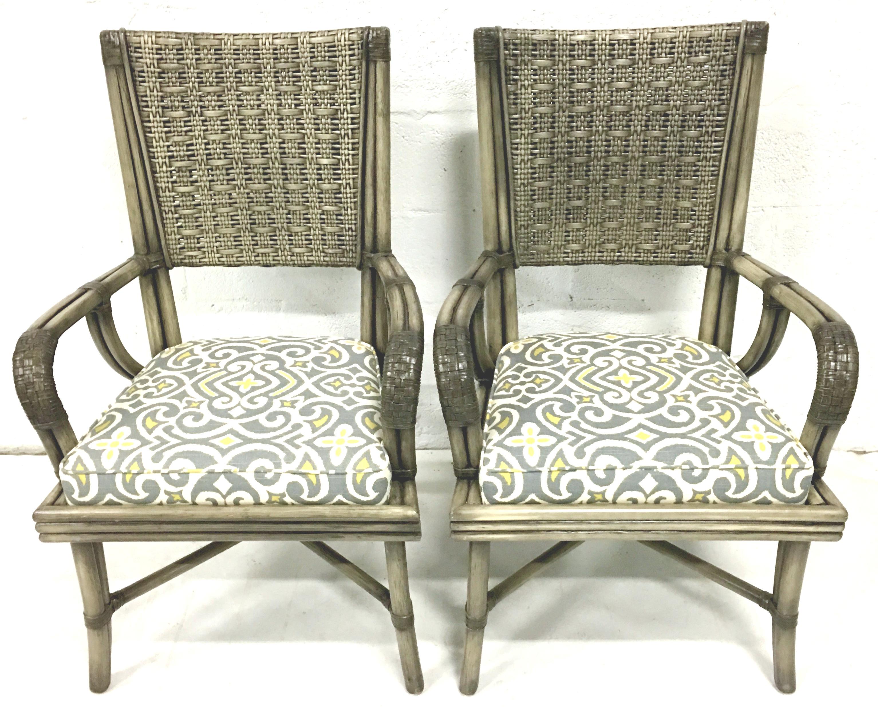 21st Century Pair of Rattan Upholstered Armchairs by, David Francis In Good Condition For Sale In West Palm Beach, FL
