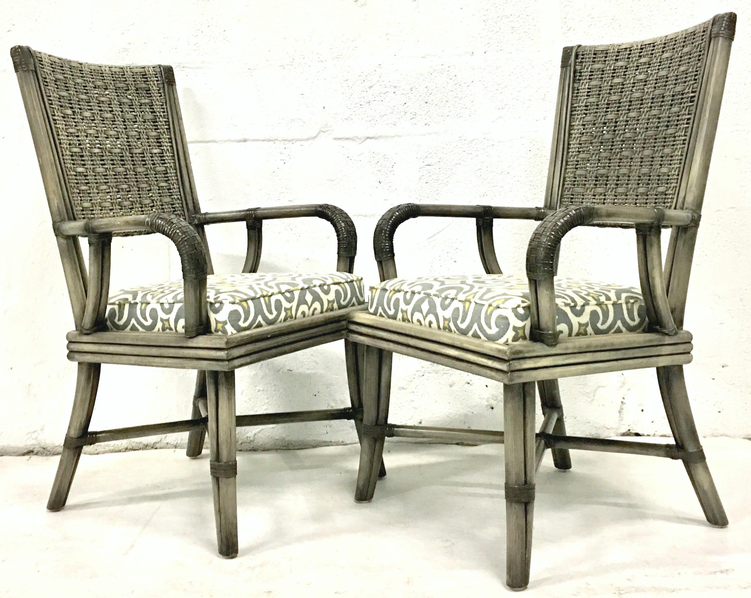 Contemporary 21st Century Pair of Rattan Upholstered Armchairs by, David Francis For Sale