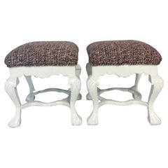 20th Century Pair of Queen Anne Style Mahogany Boucle Upholstered Benches