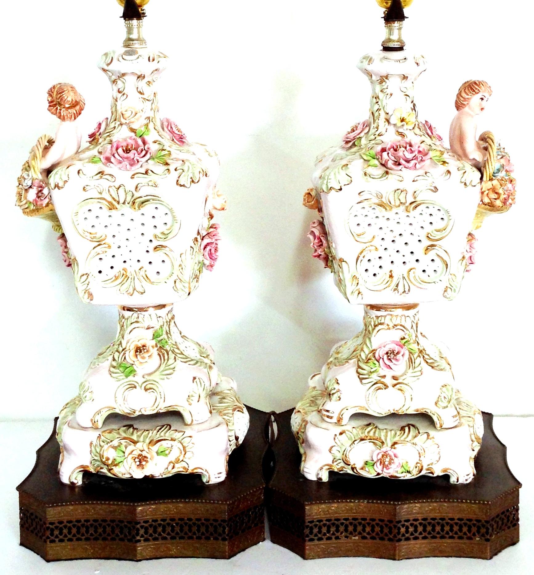 Hand-Crafted 1950s Pair of Italian Porcelain Hand Painted Capo Di Monte 