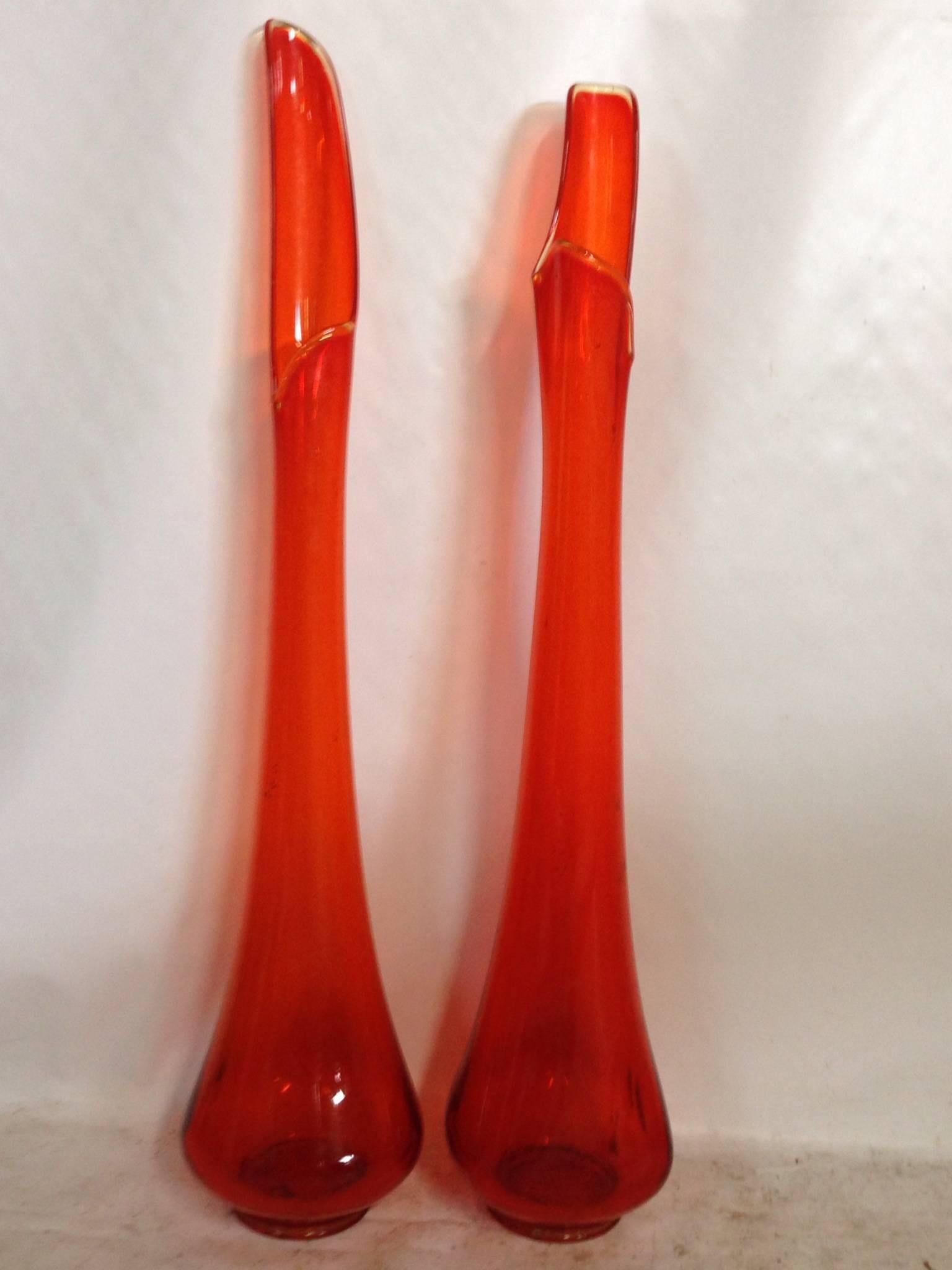 Mid-Century Modern 1960s Monumental Art Glass Slag Vase Pair