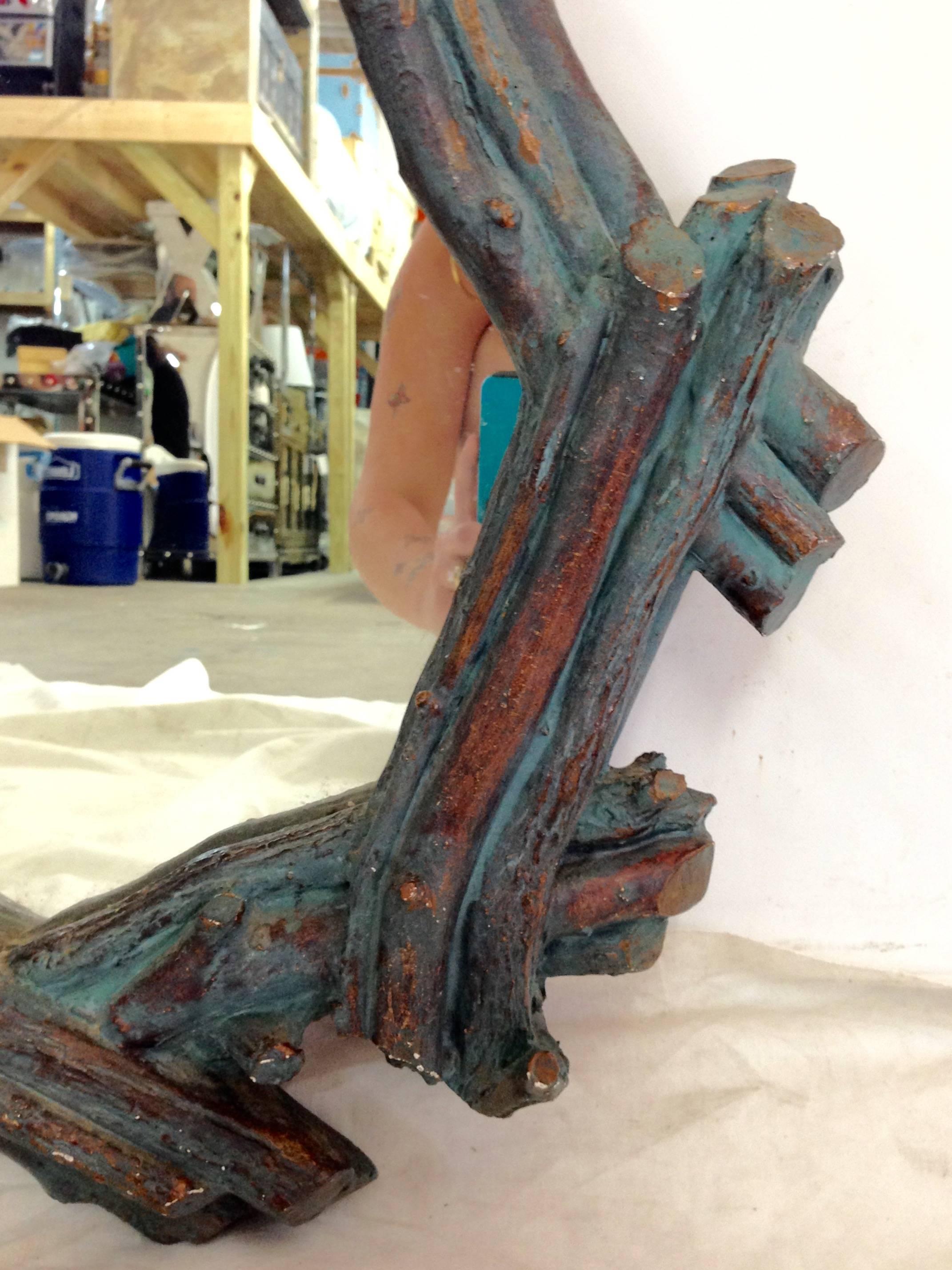 Tall Faux-Bois Verdigris Painted Twig Mirror In Excellent Condition In West Palm Beach, FL