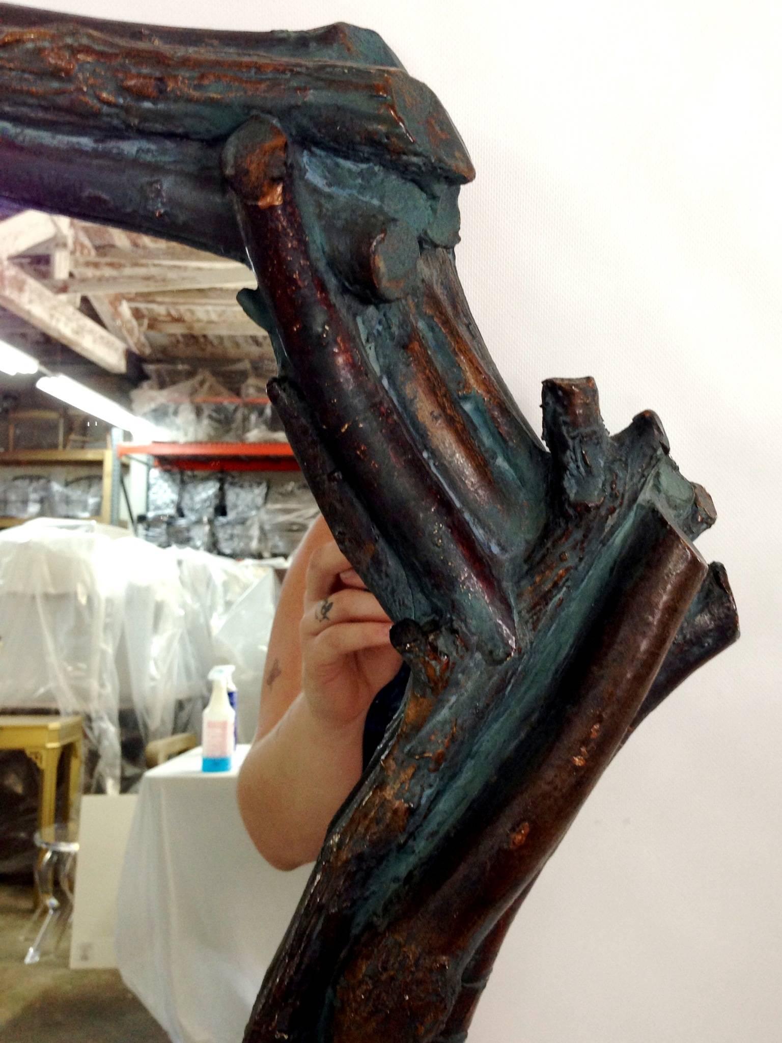 20th Century Tall Faux-Bois Verdigris Painted Twig Mirror