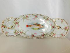 Antique Austrian Hand-Painted 22K Porcelain Fish Service, Set of 13