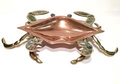 1960s Large Mexican Copper Abalone & Brass Crab Dish, Signed