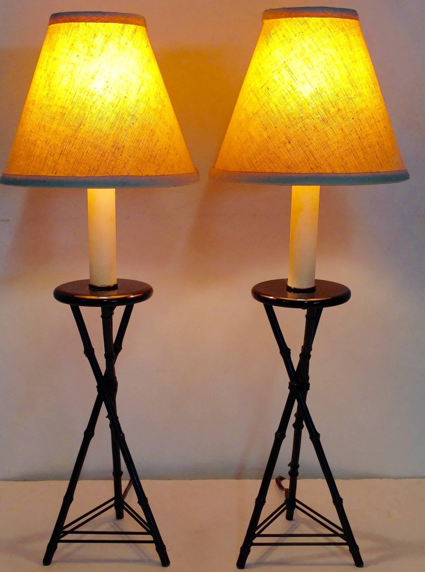 Mid-Century Modern Pair of 1970s Frederick Cooper Faux Bamboo Table Lamps