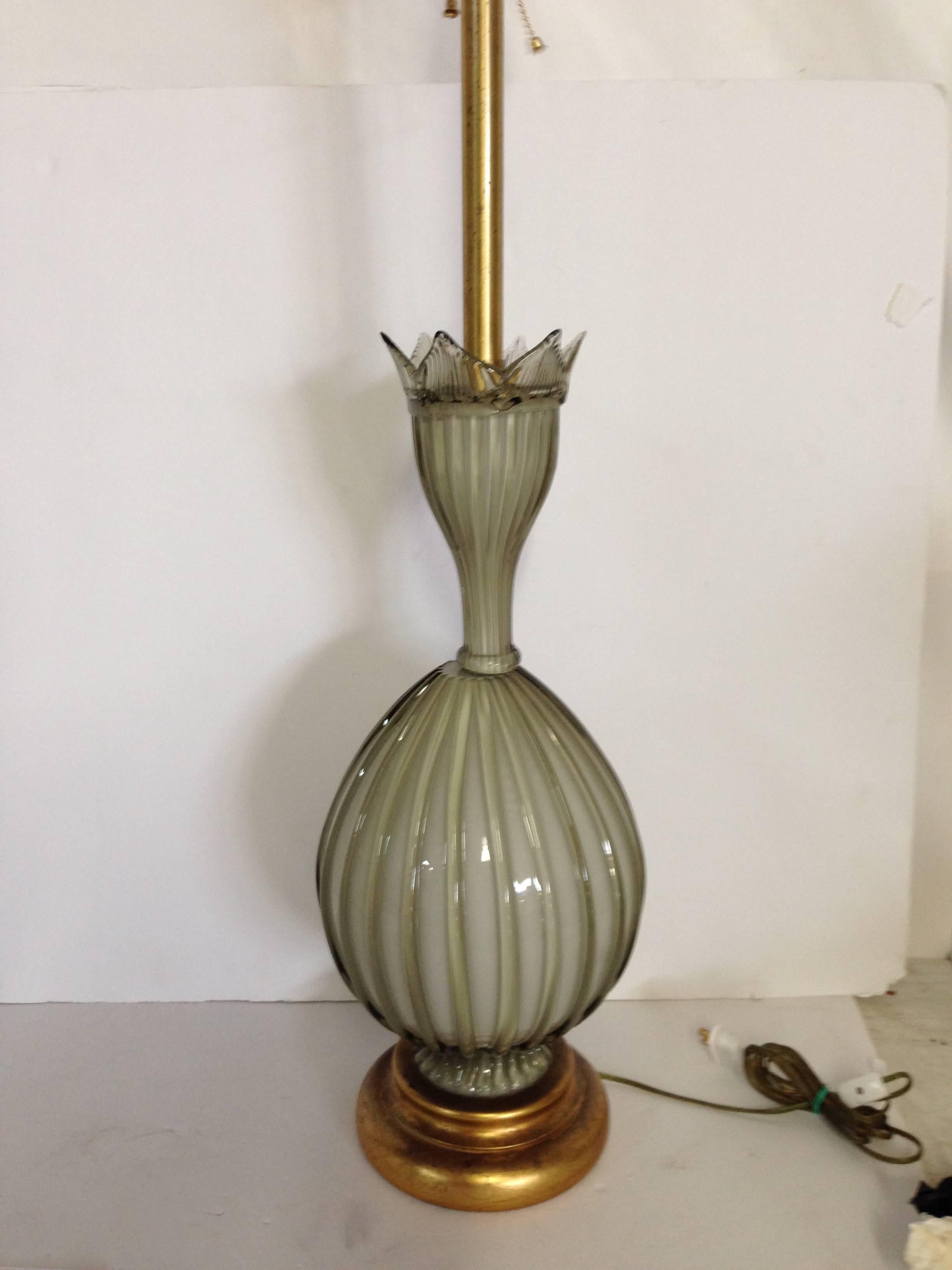 Brass 1960's Italian Murano Glass Lamp By, Marbro 