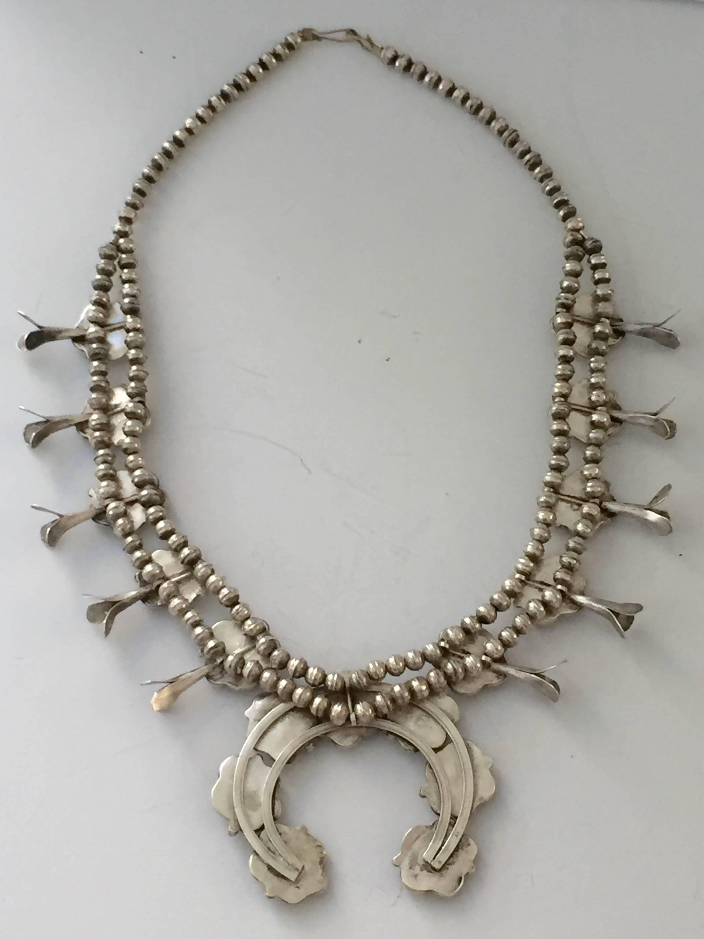 Native American Signed, Navajo Mother-of-pearl Squash Blossom Necklace