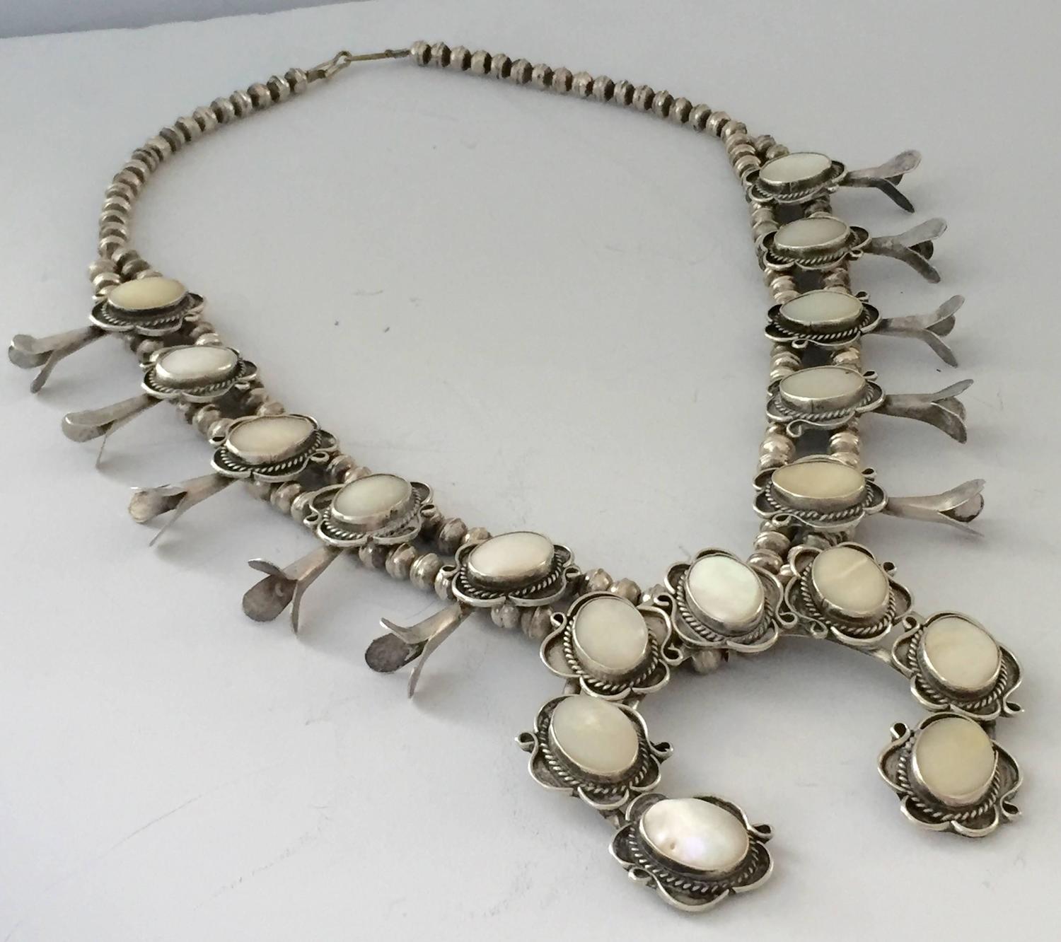 Signed, Navajo Motherofpearl Squash Blossom Necklace at 1stdibs
