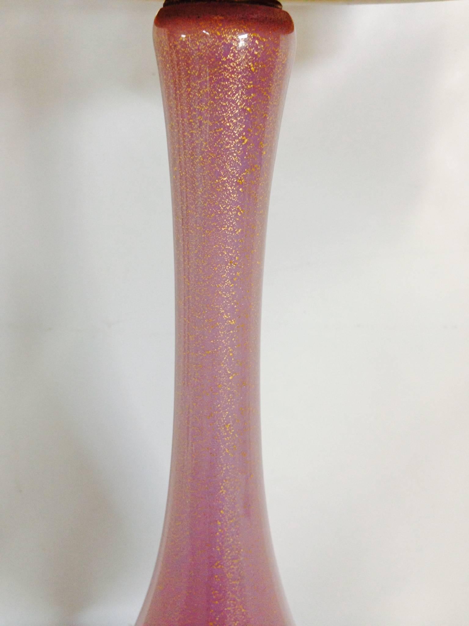 1960s Murano Glass Pink and Gold Dust Table Lamp In Excellent Condition In West Palm Beach, FL
