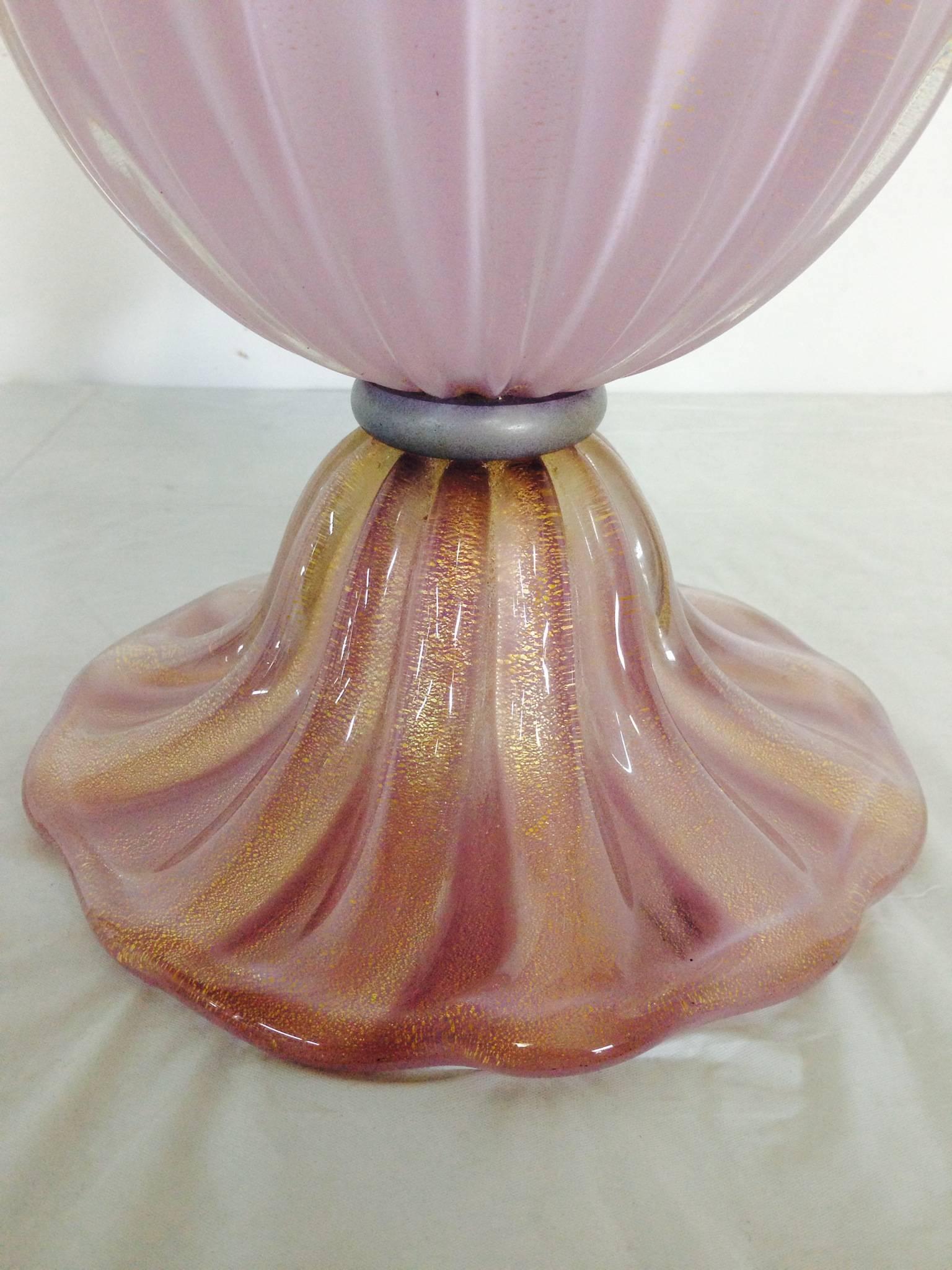 Parchment Paper 1960s Murano Glass Pink and Gold Dust Table Lamp