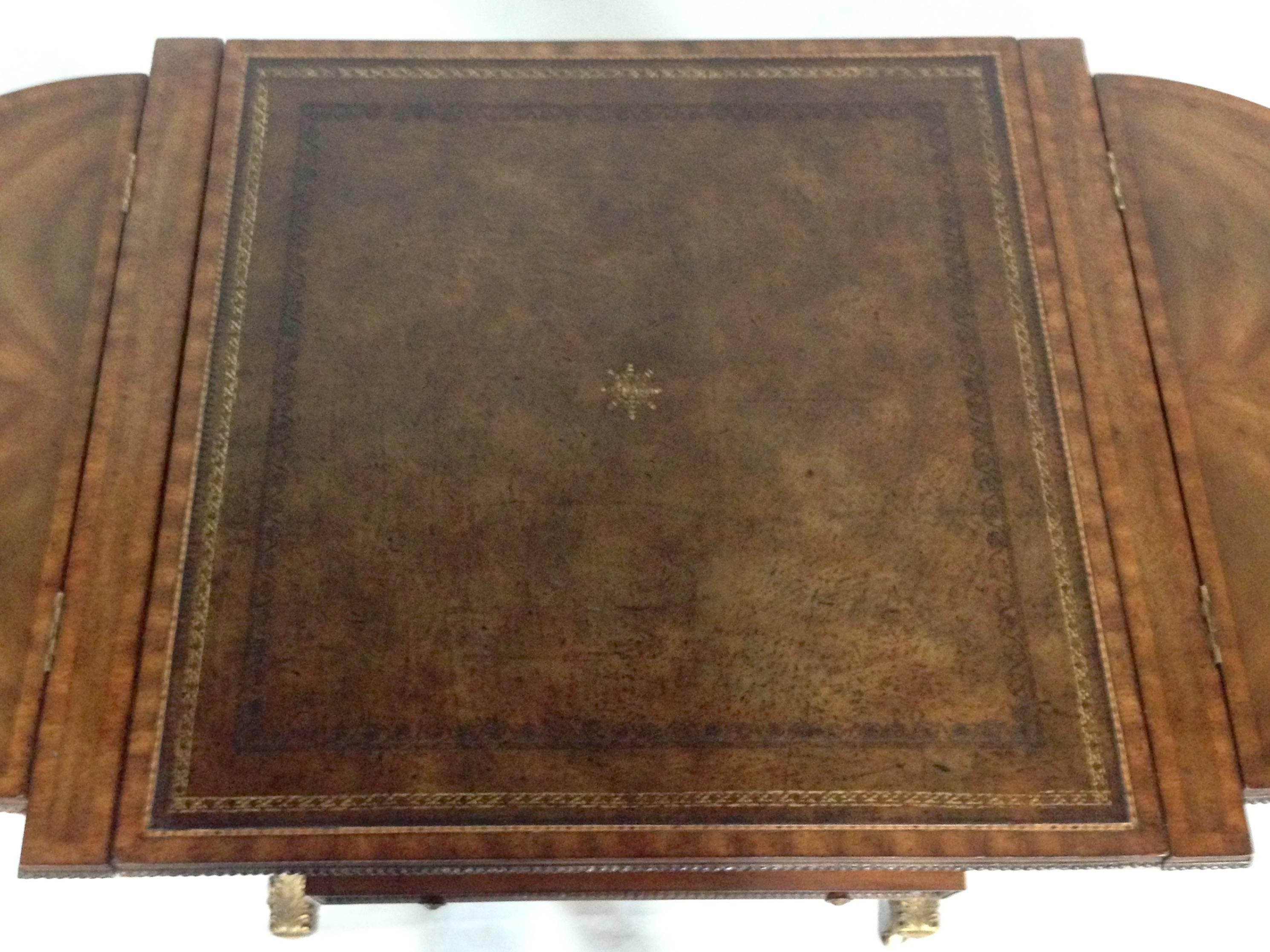 Brass 1960s Mahogany and Leather Top Game Table