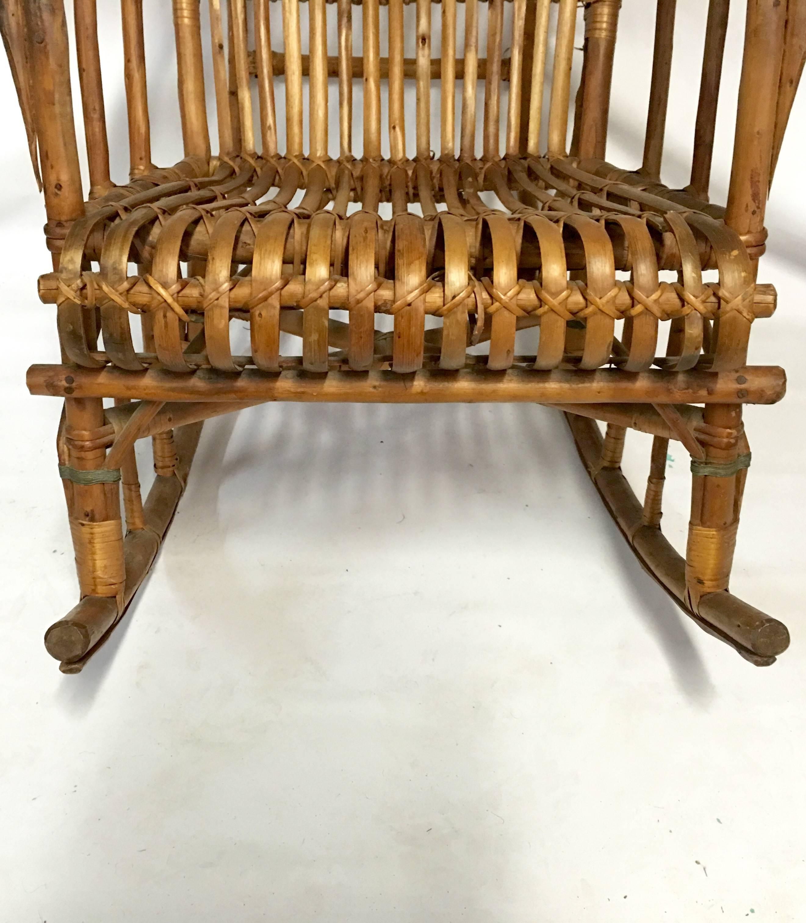 Mid-20th Century 1960s Italian Franco Albini Style Rattan Rocking Chair