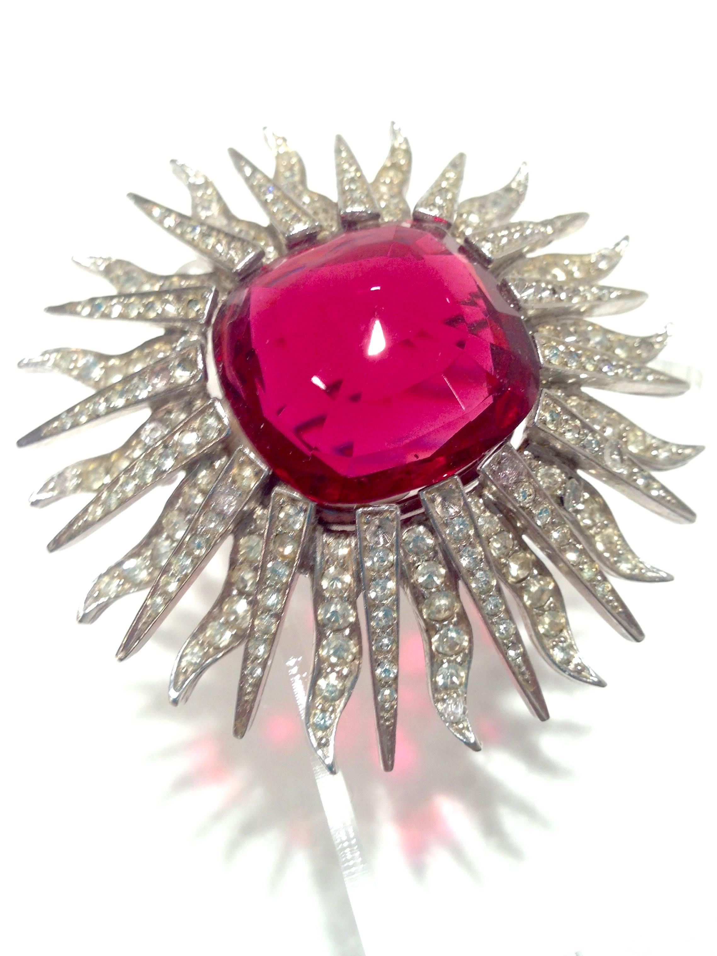 20th Century Marcel Boucher Ruby Red Starburst Brooch, Signed