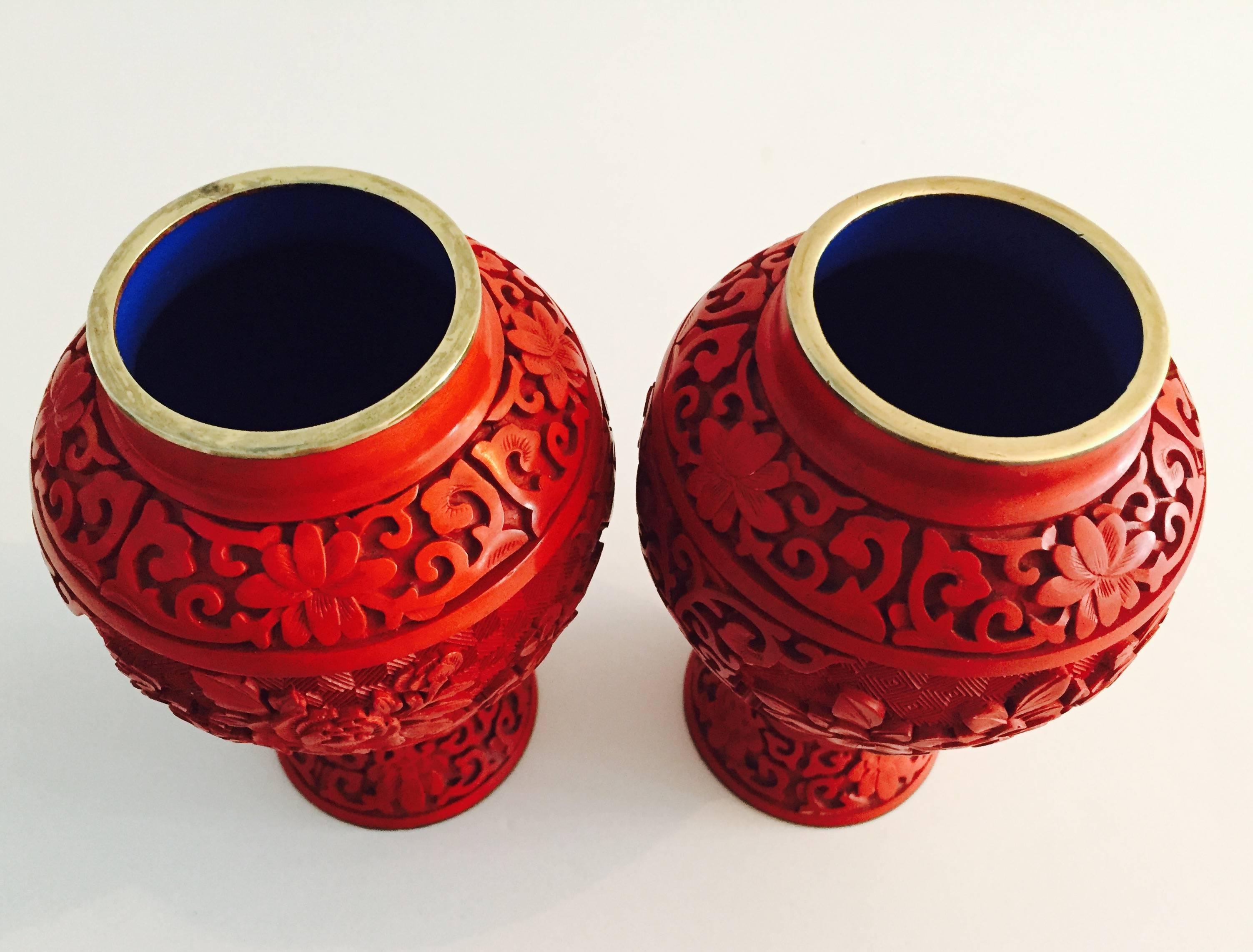 20th Century Pair of Chinese Cinnabar and Cloisonné Lidded Jars