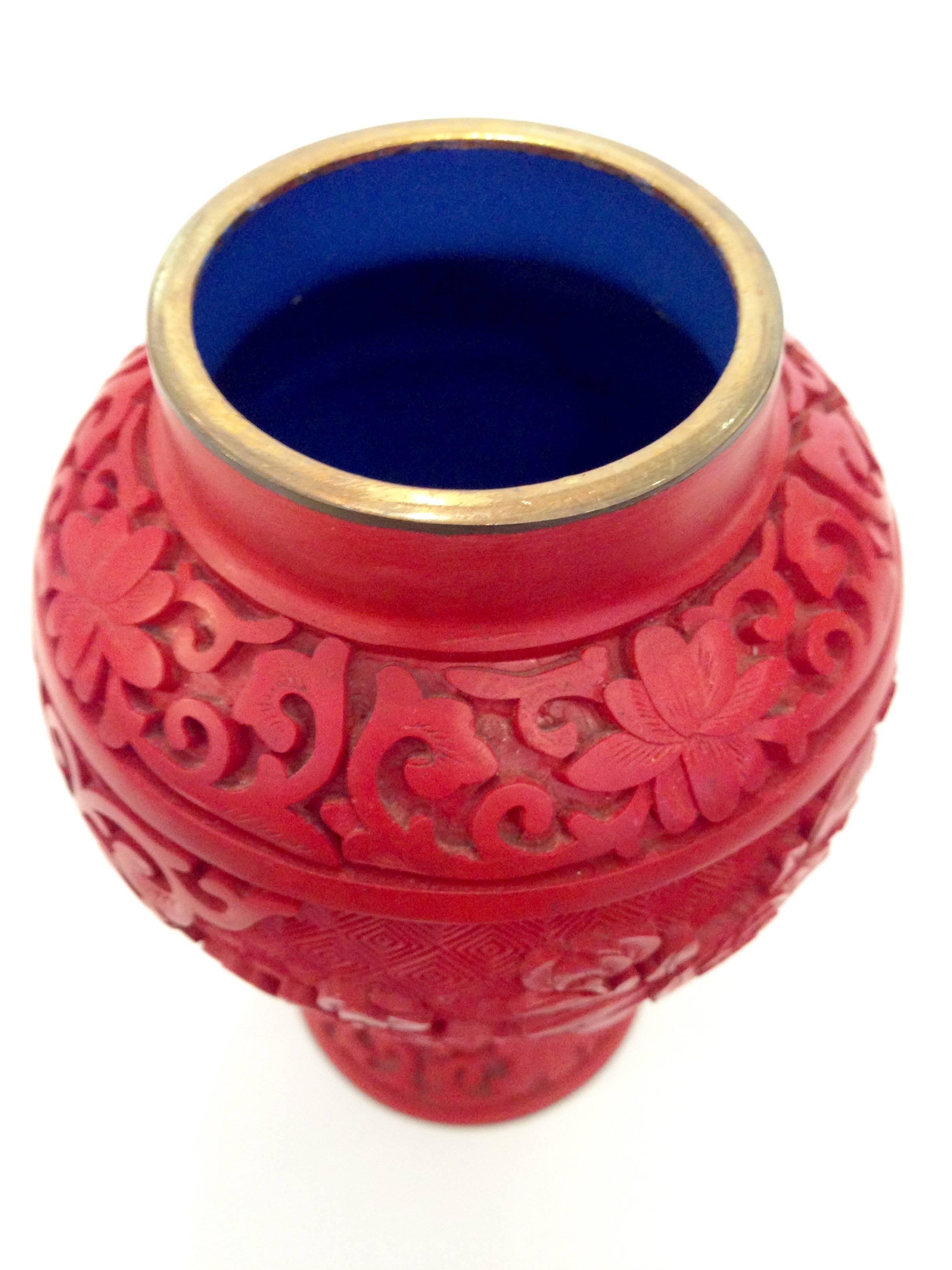 Brass Pair of Chinese Cinnabar and Cloisonné Lidded Jars