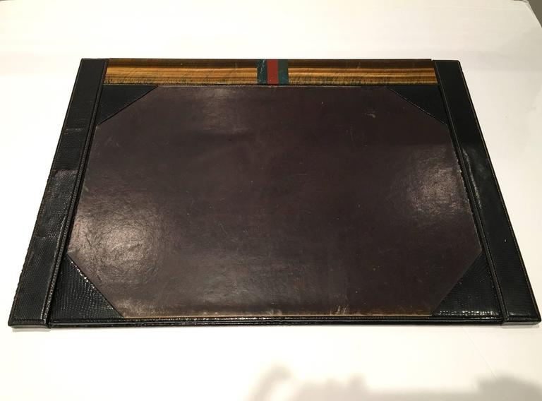 70 S Gucci Leather Python And Semi Precious Header Two Piece Desk 1970 S Extremely Rare Gucci Black Leather Snake With Semi Precious Cased Acrylic Header Detail Desk