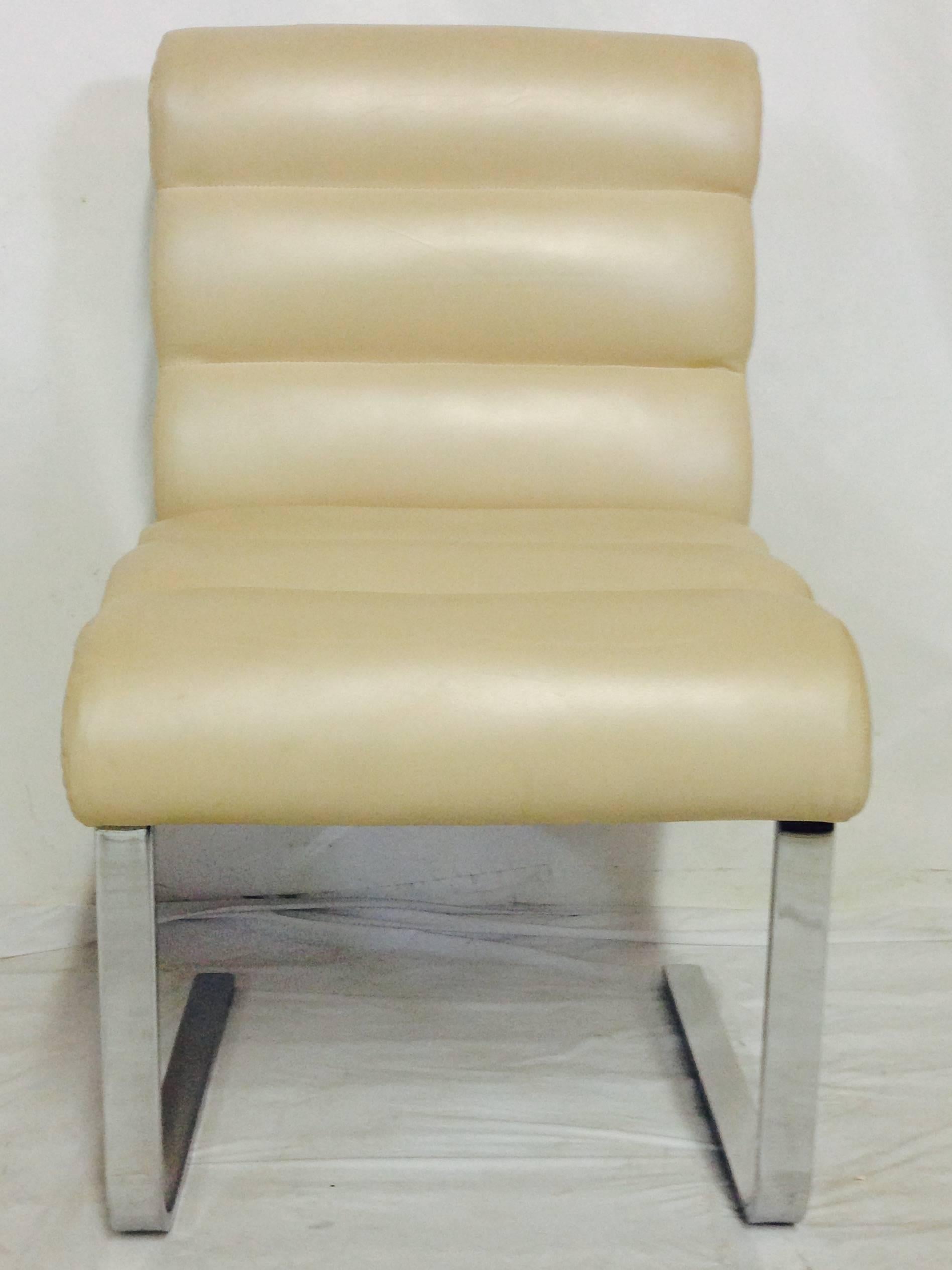 1970s Mariani Lugano for Pace Collection Leather and Chrome Flat Bar Chair S/4 In Excellent Condition In West Palm Beach, FL