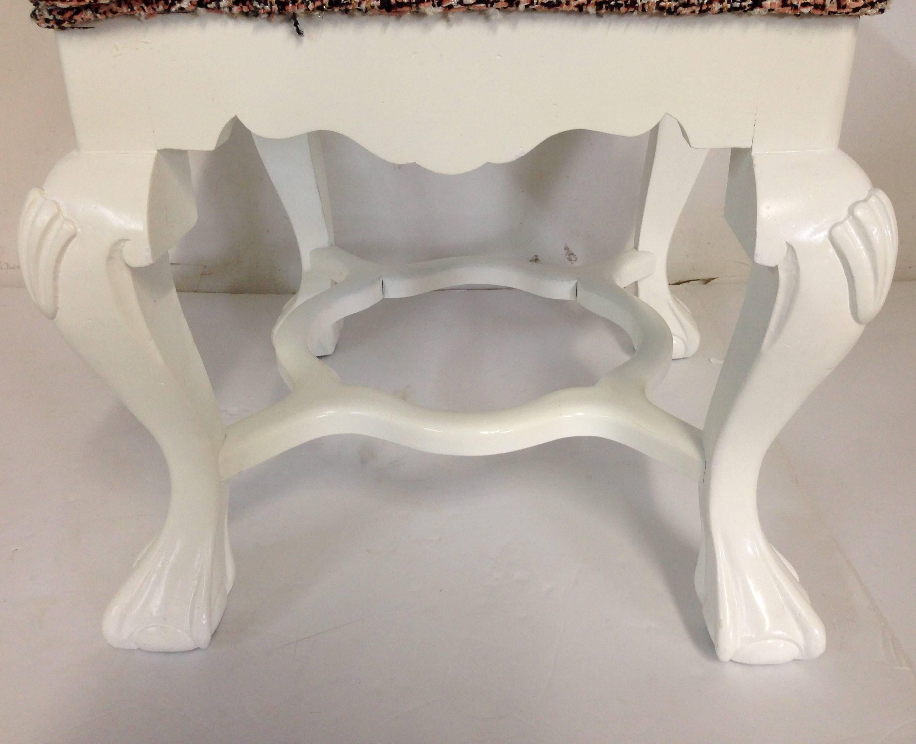 1950s Queen Anne-Style White Lacquer Upholstered Bench In Excellent Condition In West Palm Beach, FL