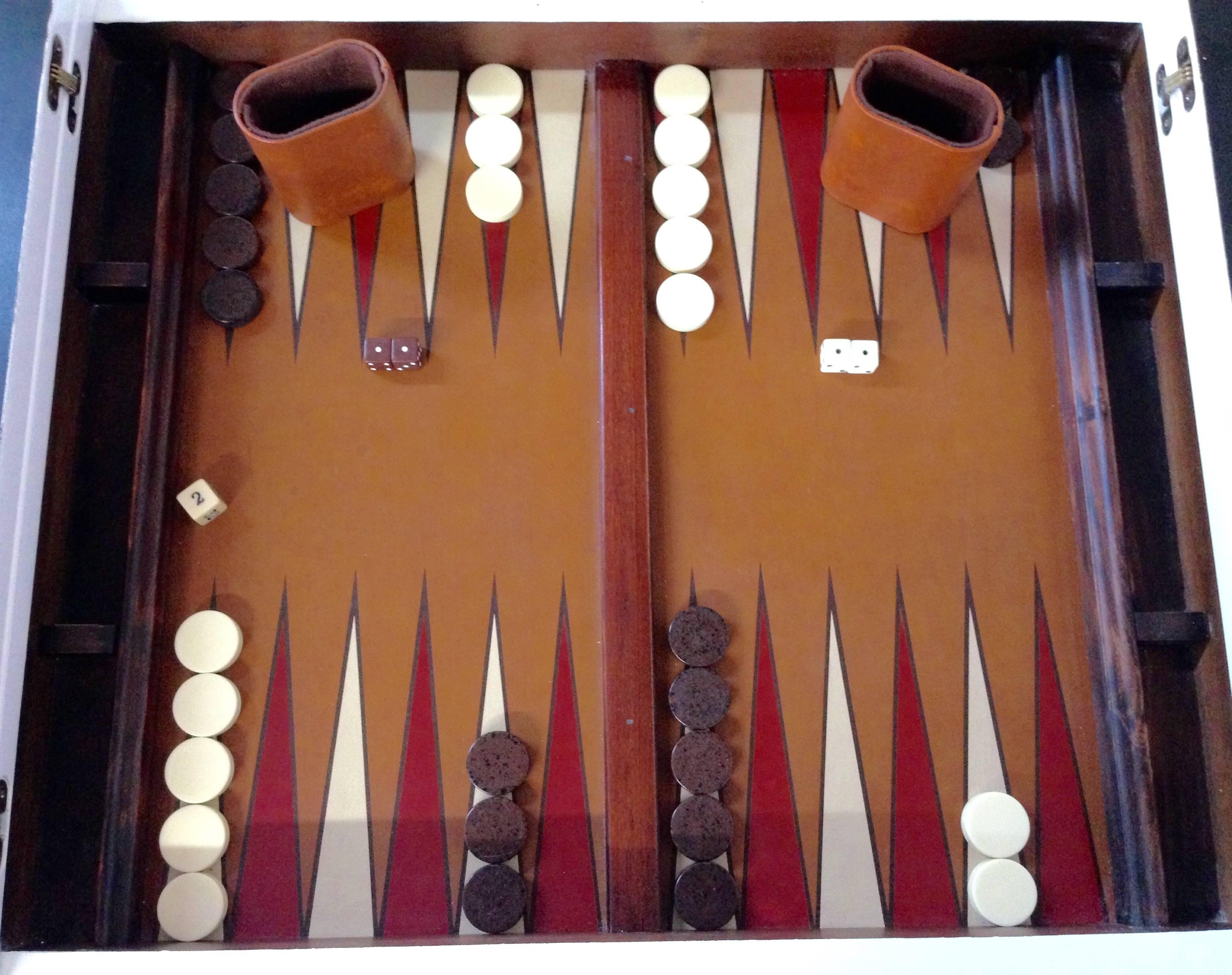 Bakelite 1960s White Lacquered Backgammon Game Table by Lane