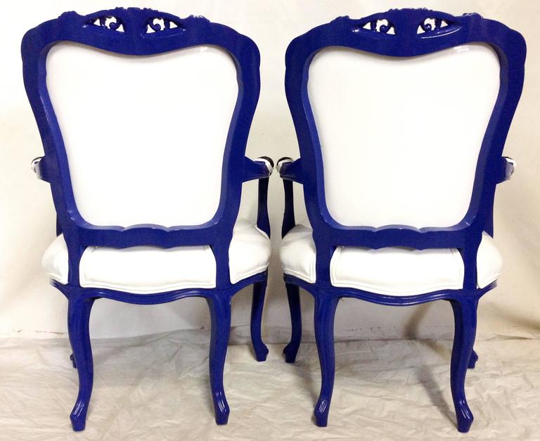 Pair of Vintage French Style Blue Lacquer Armchairs "Saturday Sale