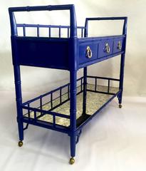1970s Faux Bamboo Blue Lacquered Server Cart