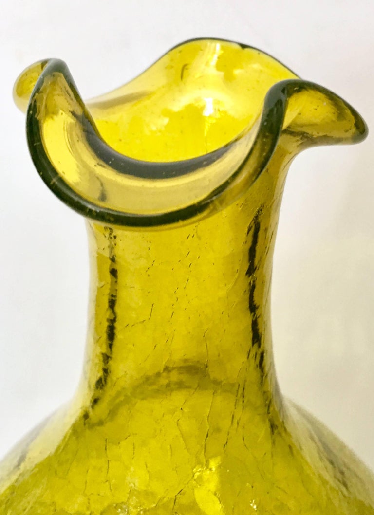 MidCentury Blenko Glass Green Pinched Crackle Glass Decanter at 1stDibs blenko pinched