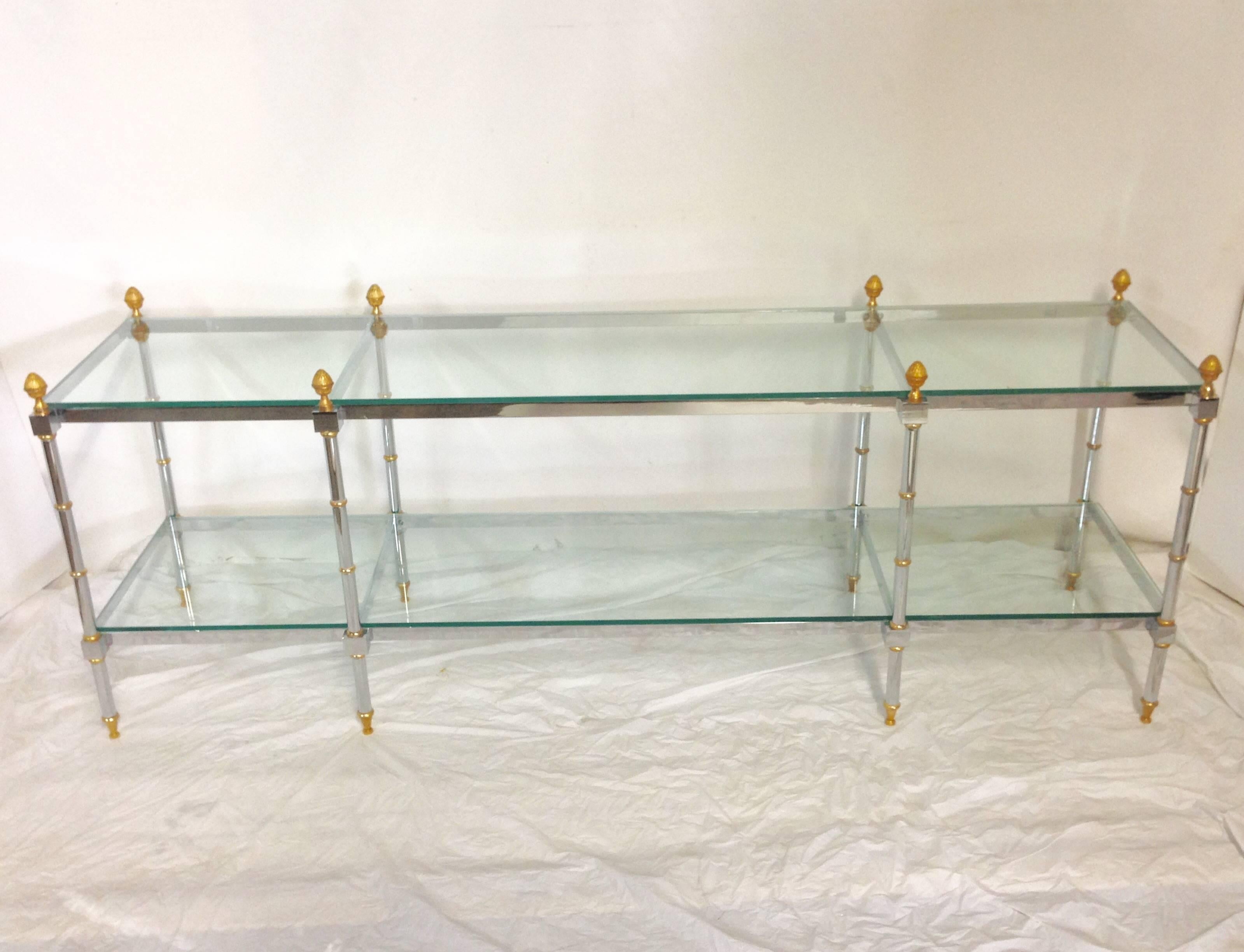 Late 20th Century 1970'S Maison Jansen Style Chrome and Glass Two-Tier Console Table For Sale