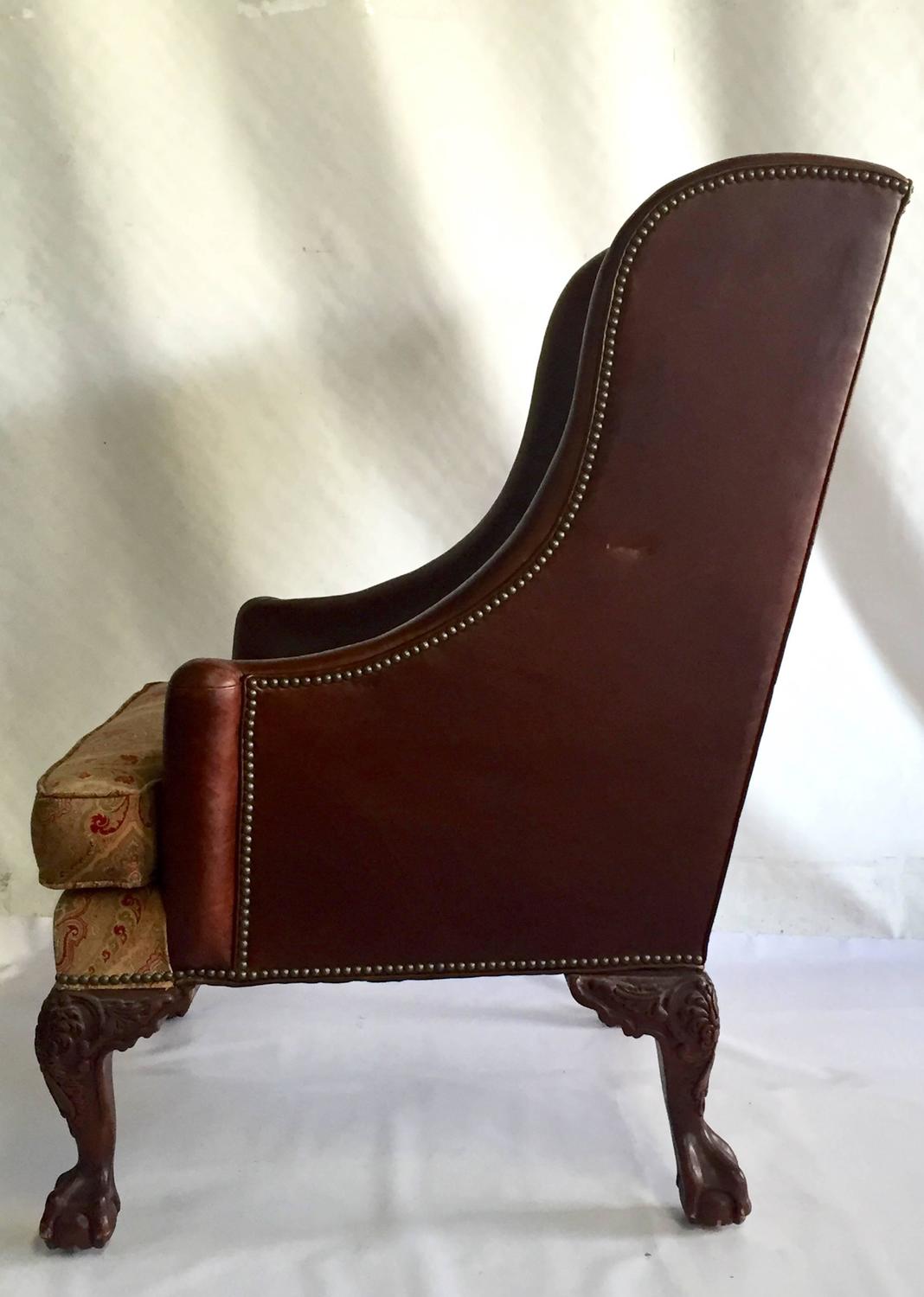 Henredon Leather II Period Wing Chairs and Ottoman ThreePiece