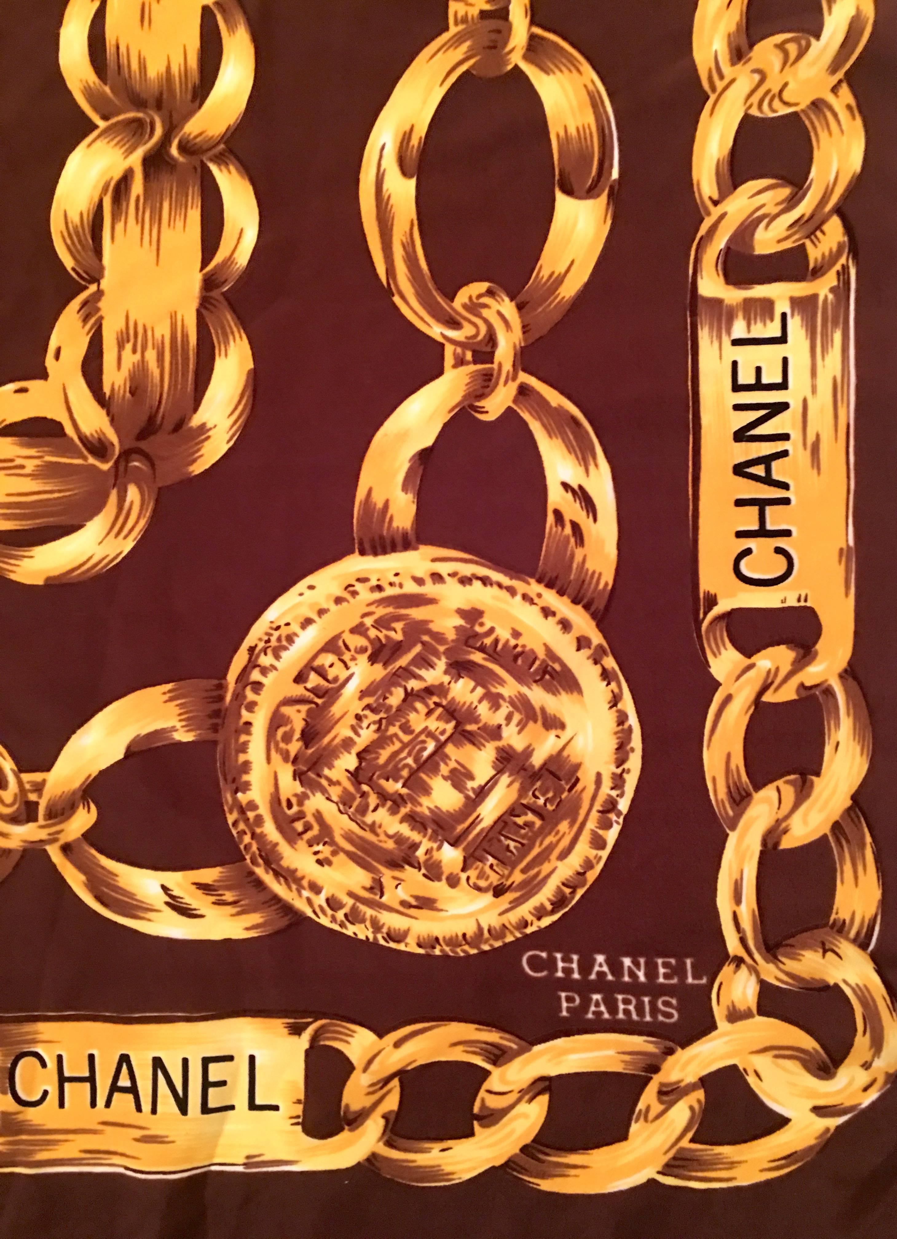 French Vintage Chanel Brown and Gold Scarf