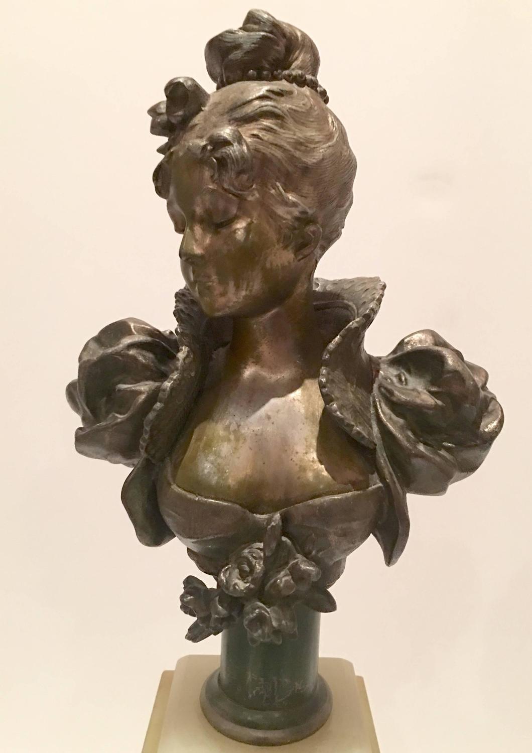 Antique French Petite Female Bust Sculpture on Stand at 1stdibs