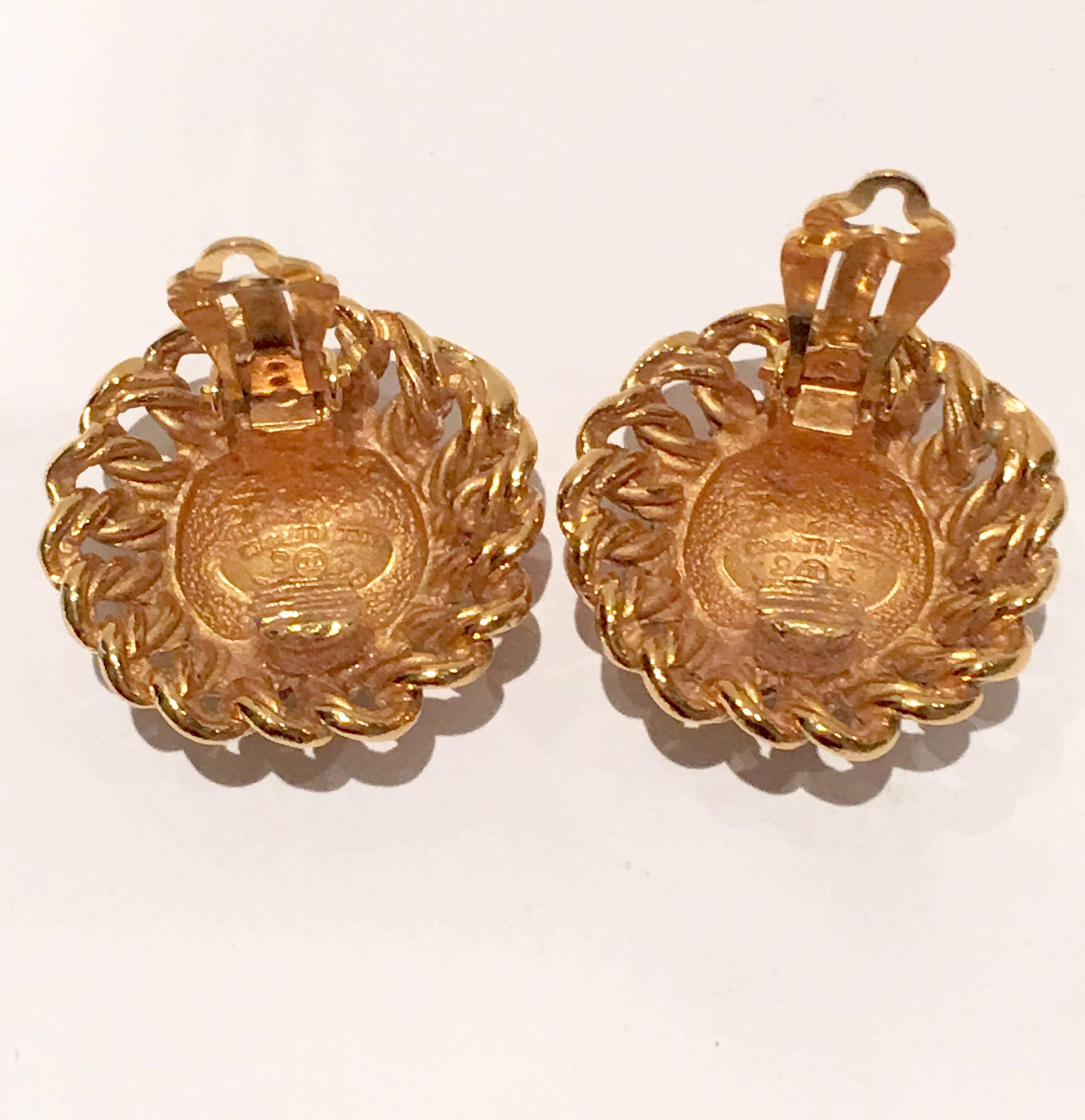 French 1980' s Chanel Round Dome & Rope Earrings