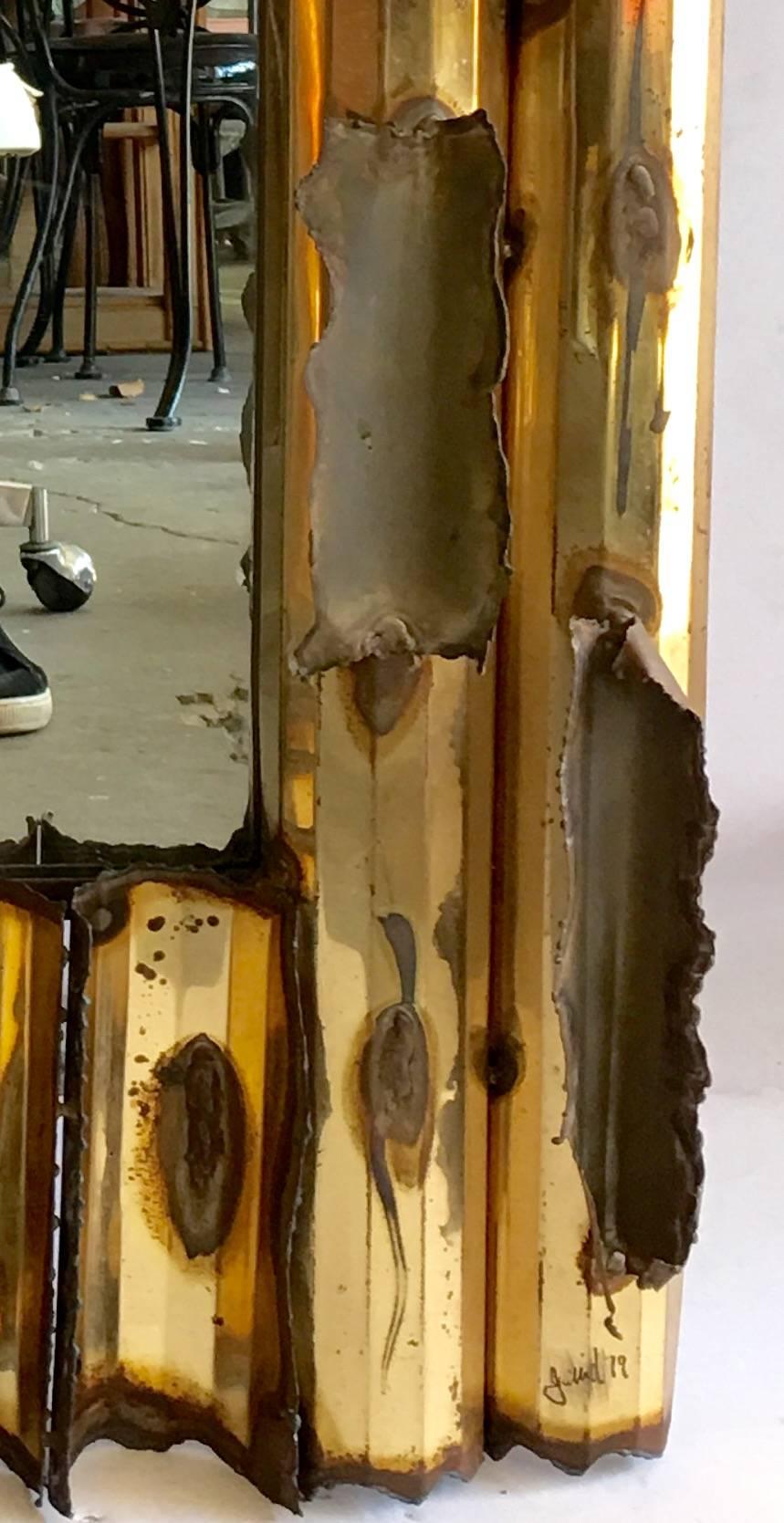 1979 Brutalist Brass & Copper Mirror-Signed 2